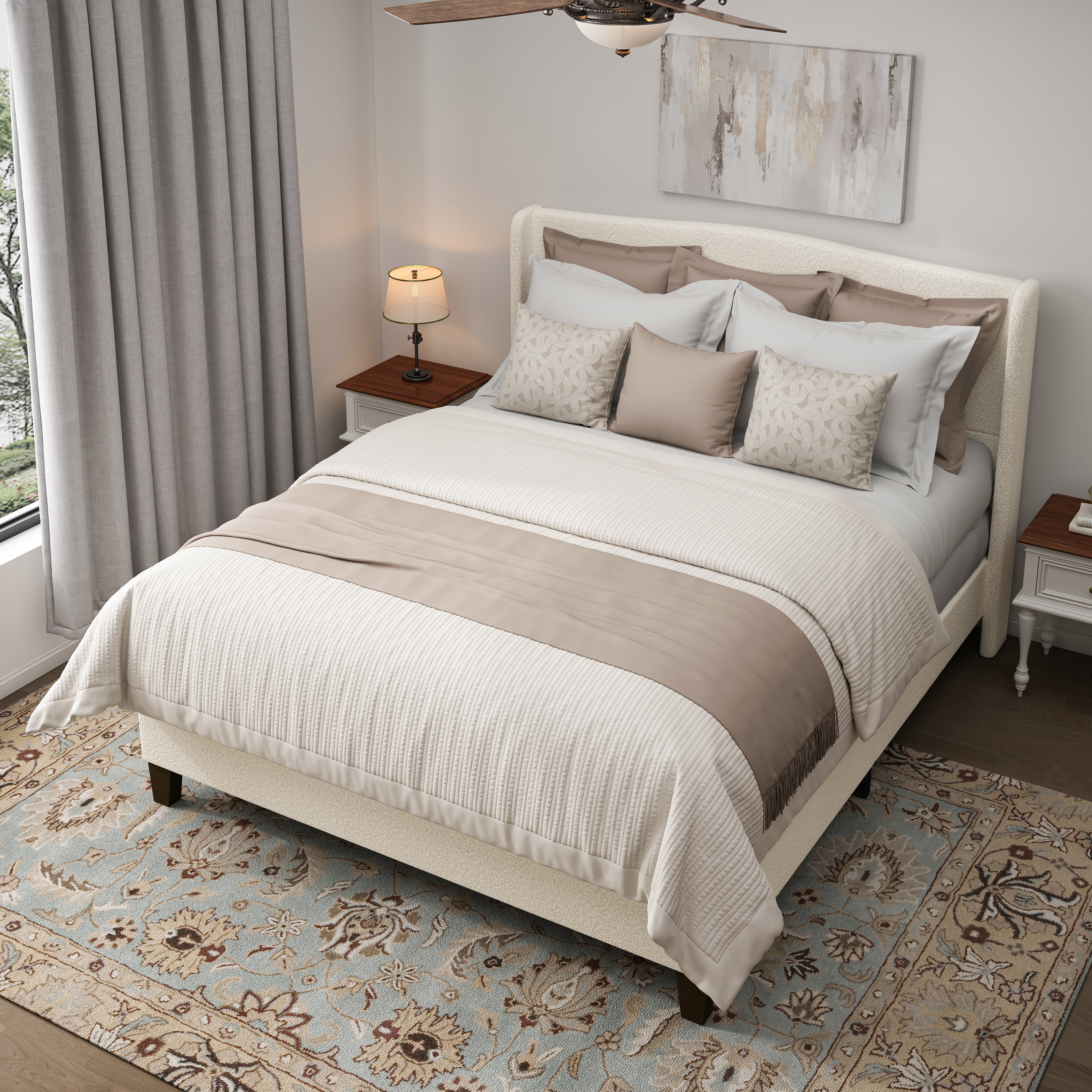 Bed Frame with 49.21" High Back Teddy Velvet Upholstered Headboard and 27.17" High Footboard