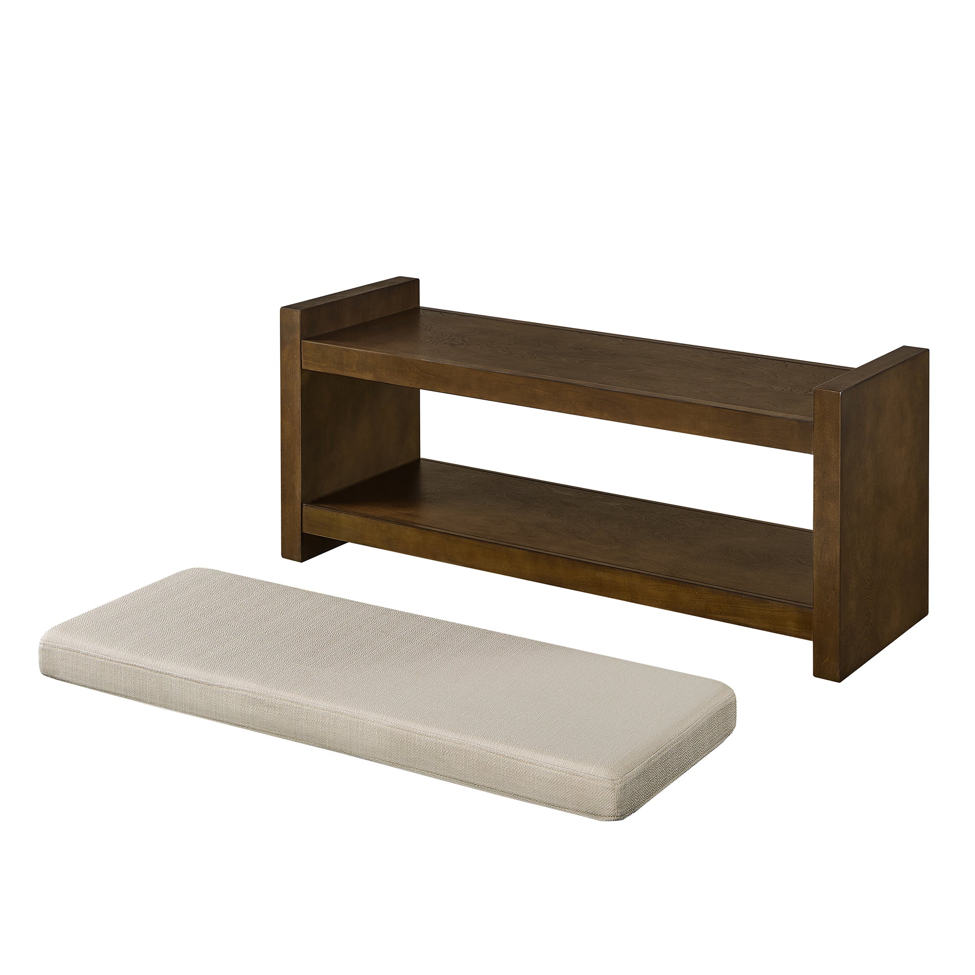 Accent Bench with Lower Shelf Shoe Rack and Padded Seating