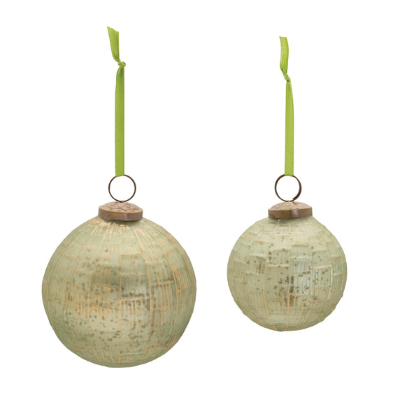 Distressed Green Ball Ornament (set of 6) - Green