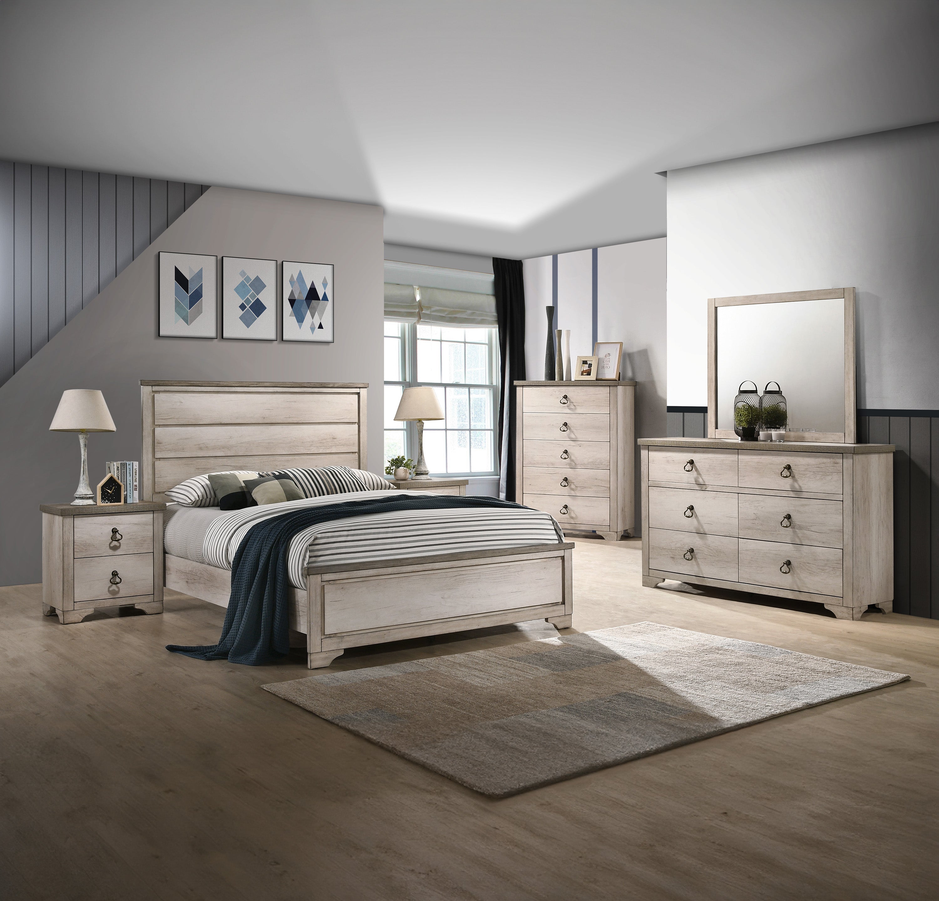 Cottage Style Distressed 2 Drawer Nightstand