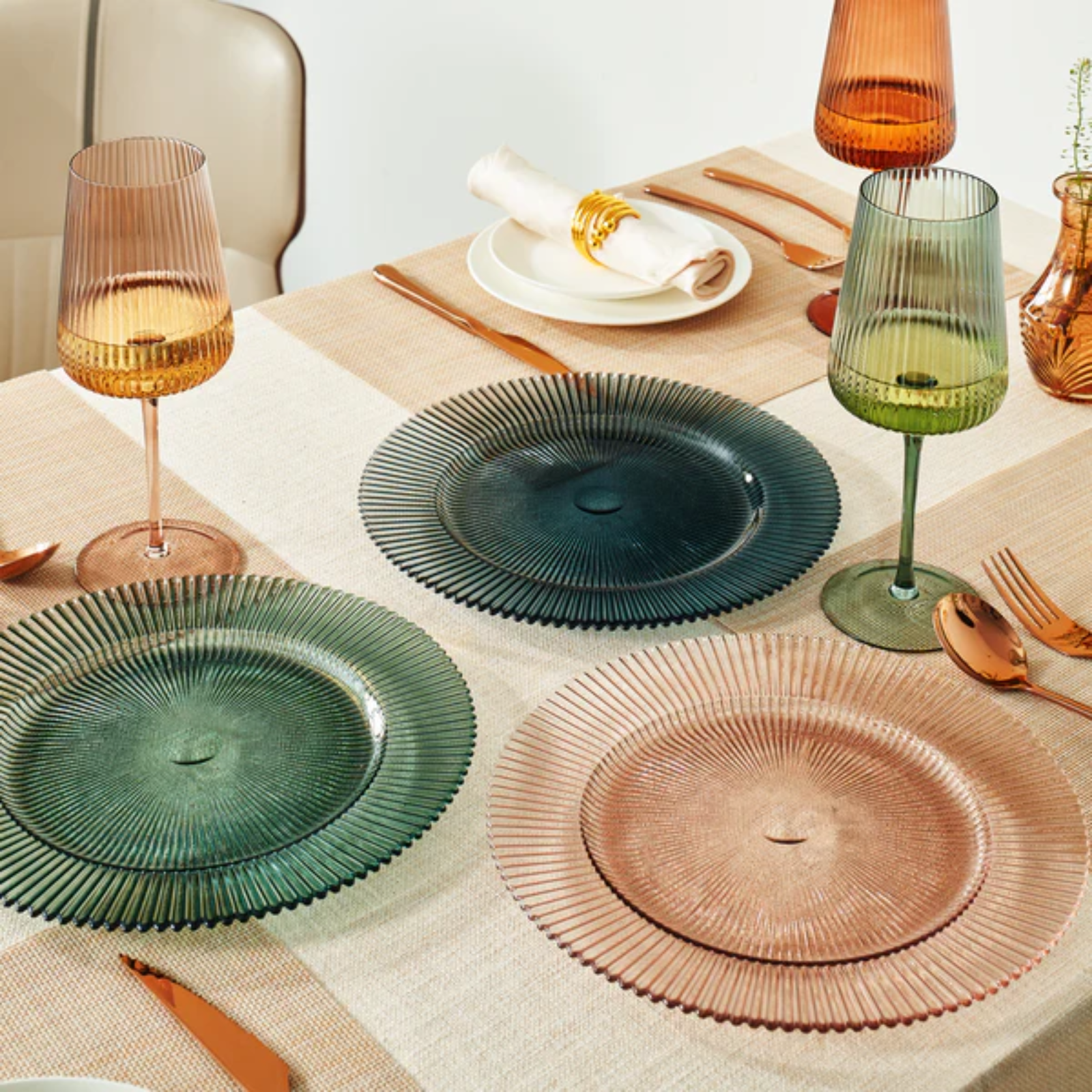 Tonal Ribbed Glass Plate, Set of 6
