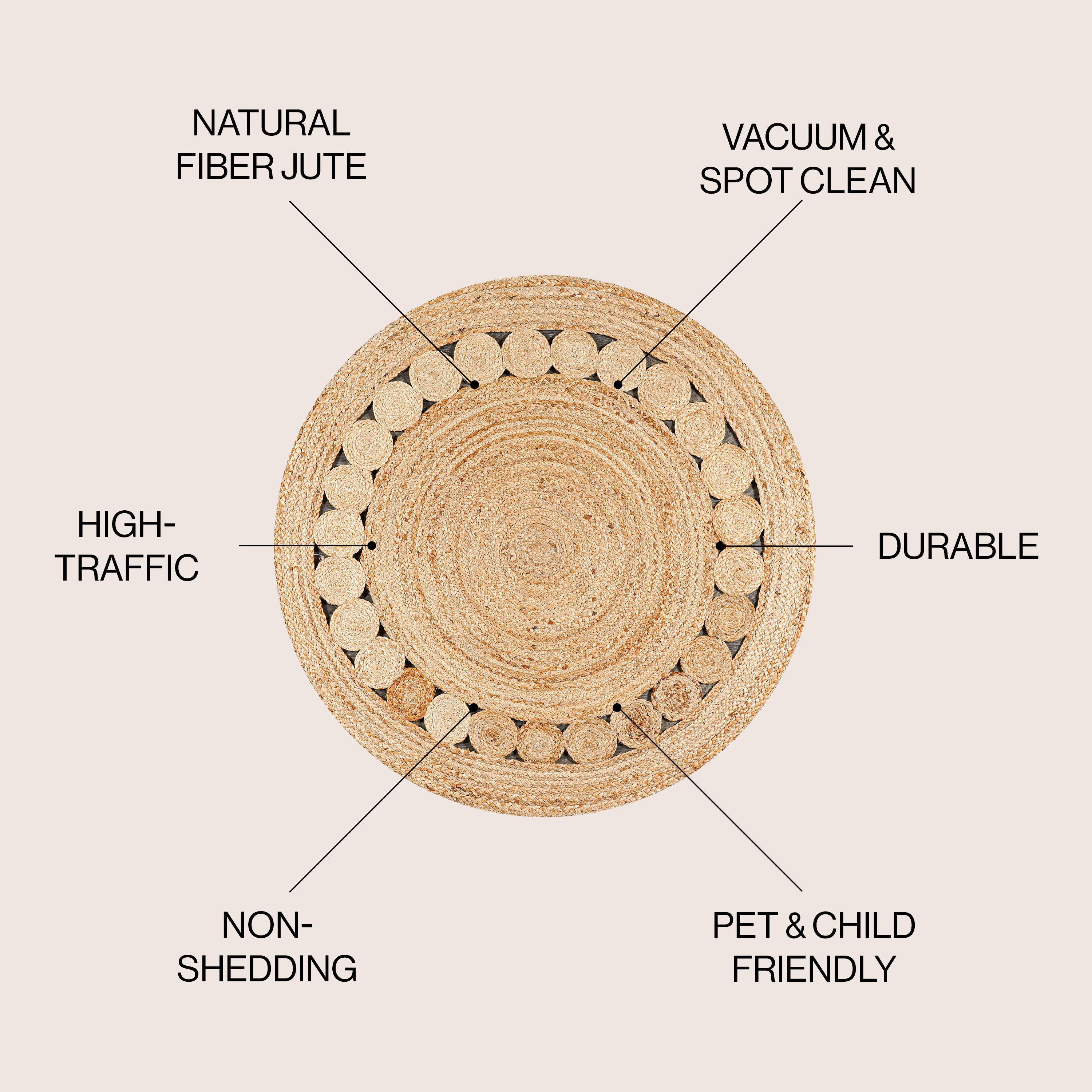 Dahlia Round Natural Jute Boho Circle Round Area Rug