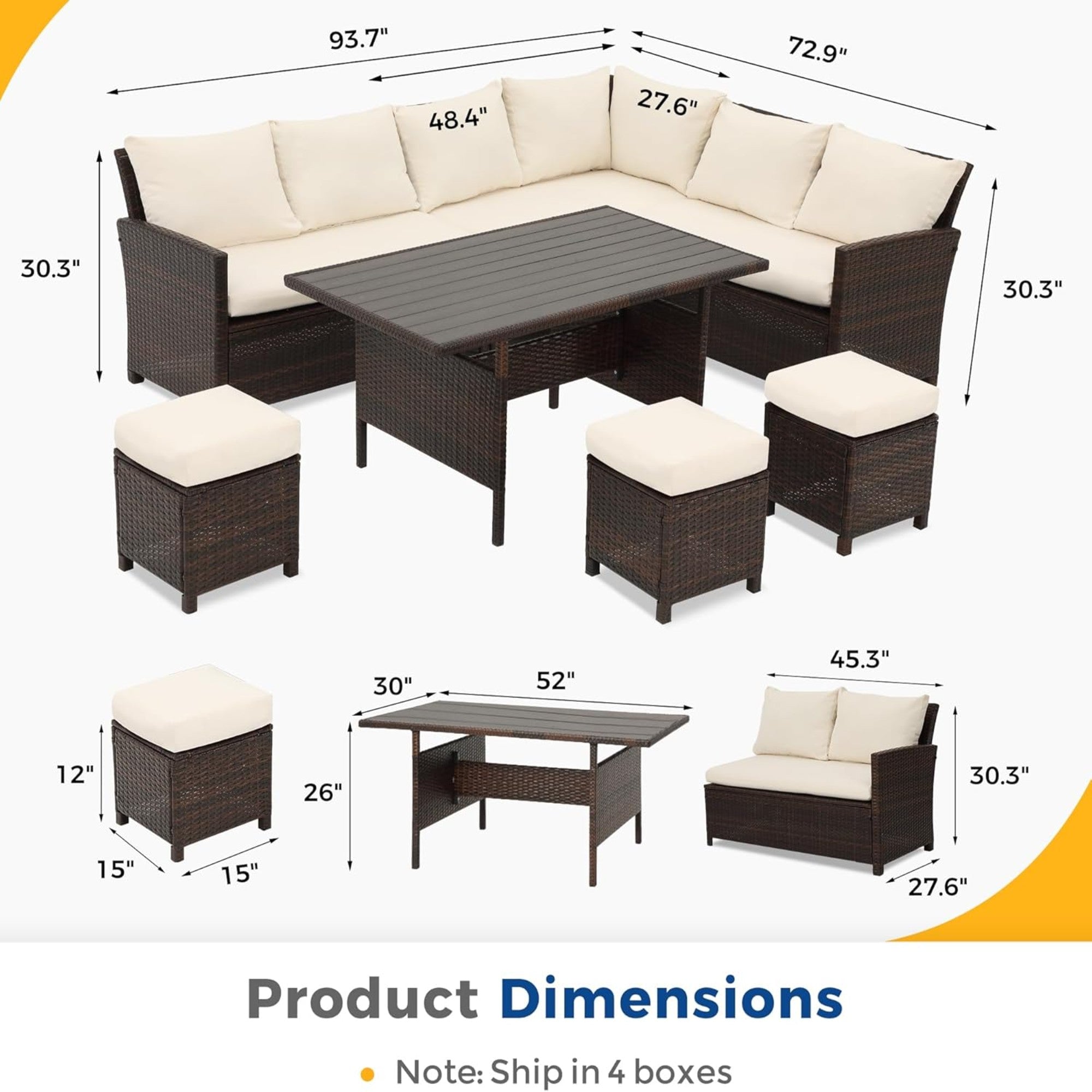 7-Piece All-Weather Wicker Patio Dining Set with Blue Cushions