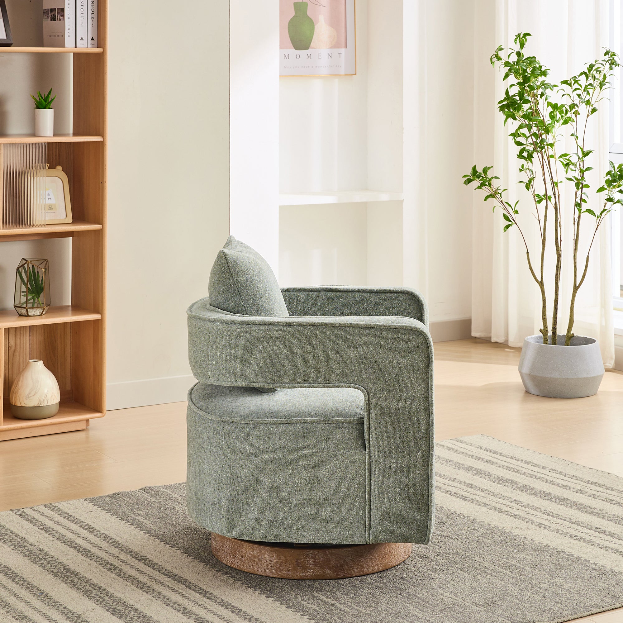 Fernleigh Swivel Accent Open Back Barrel Chair With Weathered Base