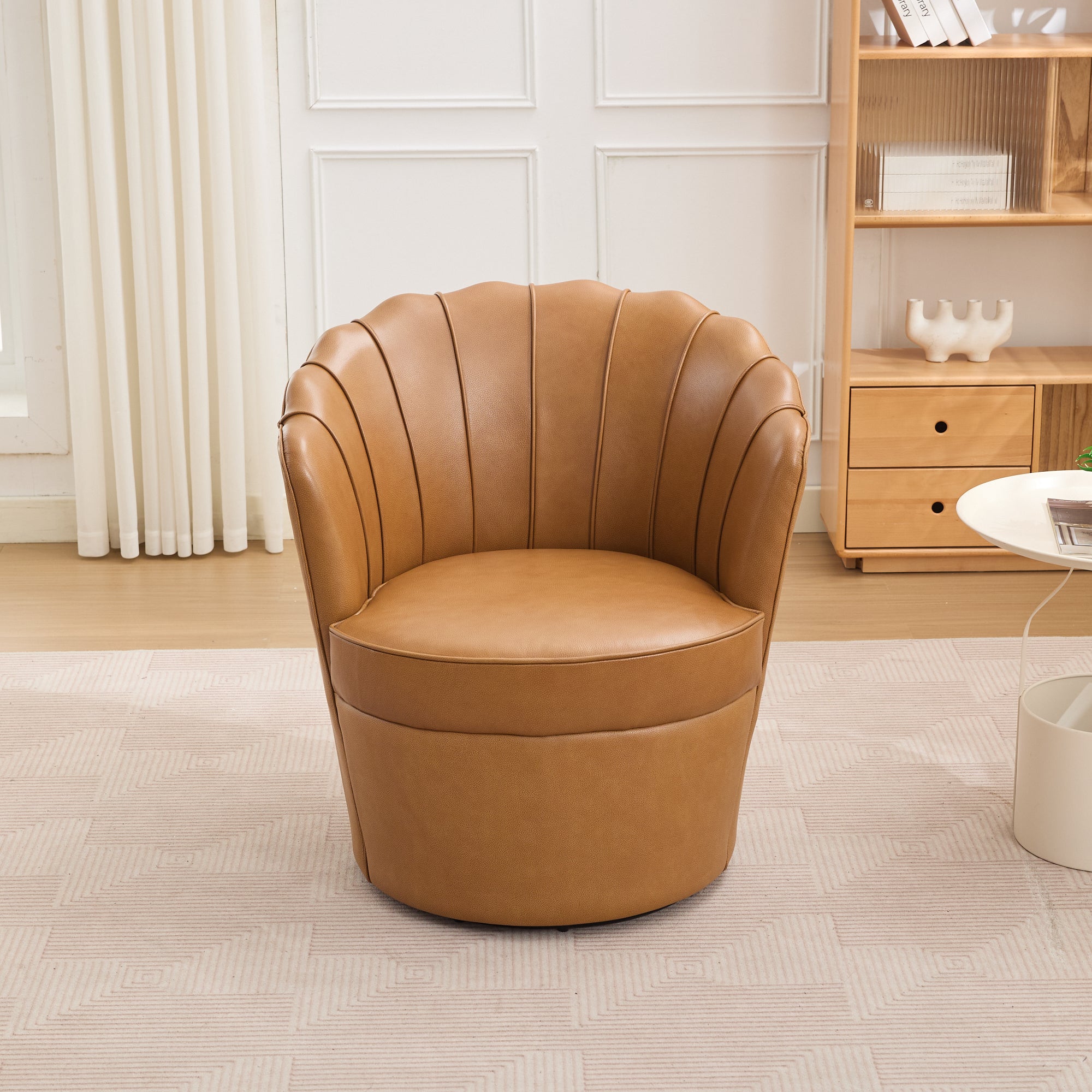 Genuine Top-Grain Leather Swivel Wing-Back Accent Chair