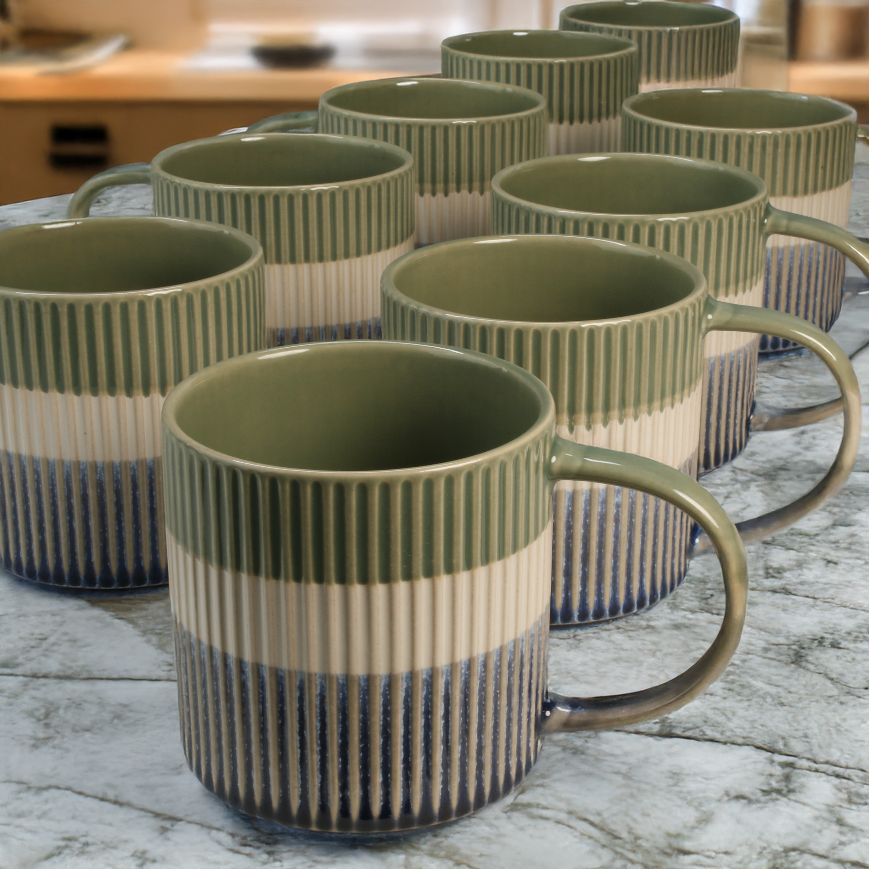 Tri-Color Mugs, 8-Piece Set
