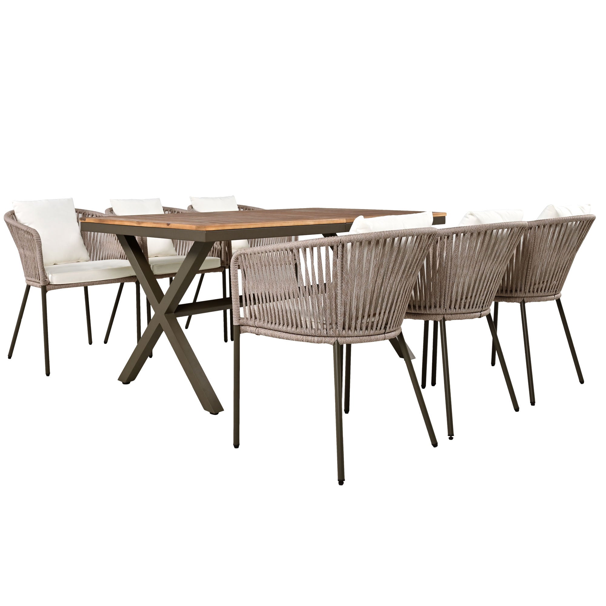Exalted 7-Piece Outdoor Dining Set with Curved Back Chair and Rectangle Table