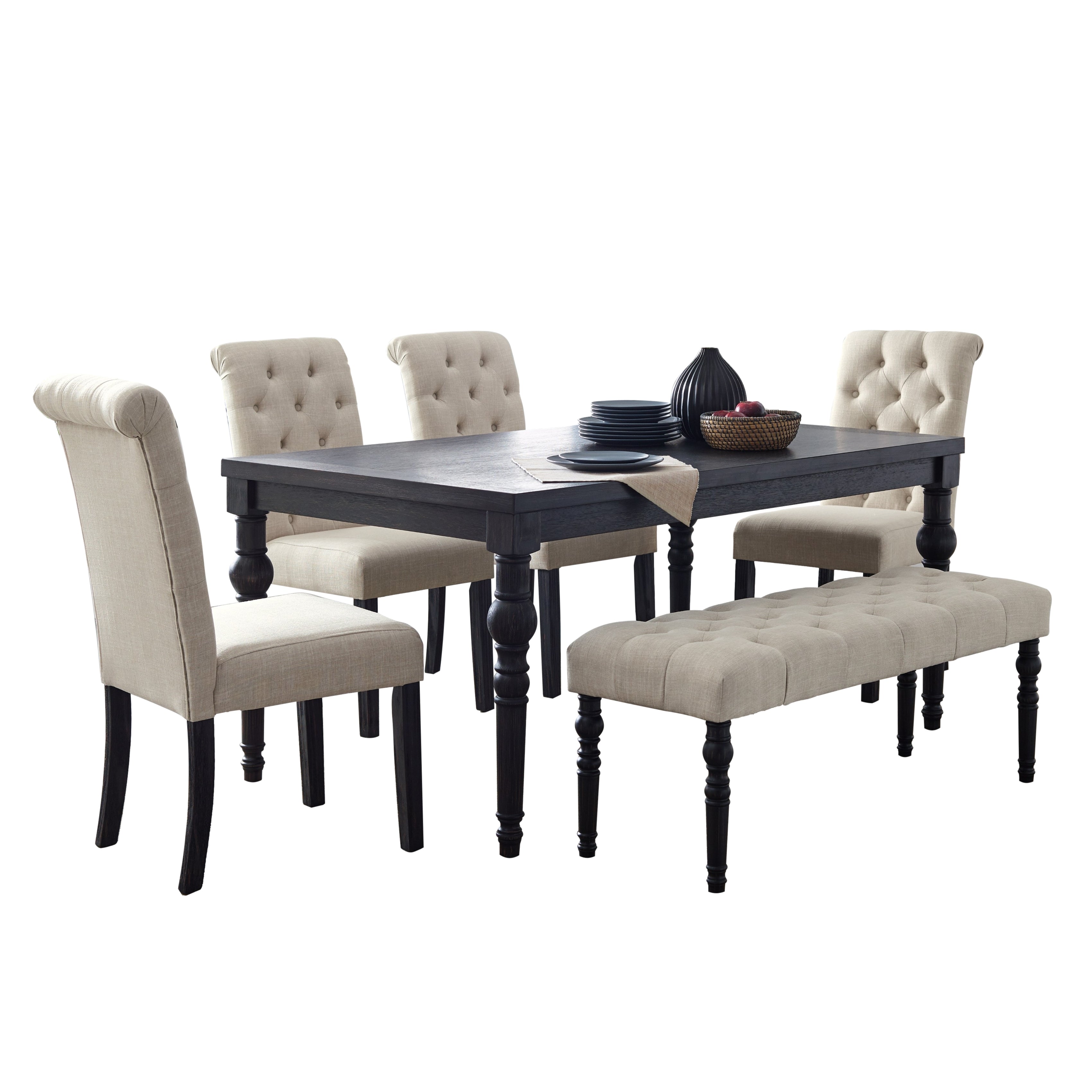 Levi Turned-Leg Dining Set with Table, 4 Chairs and Bench