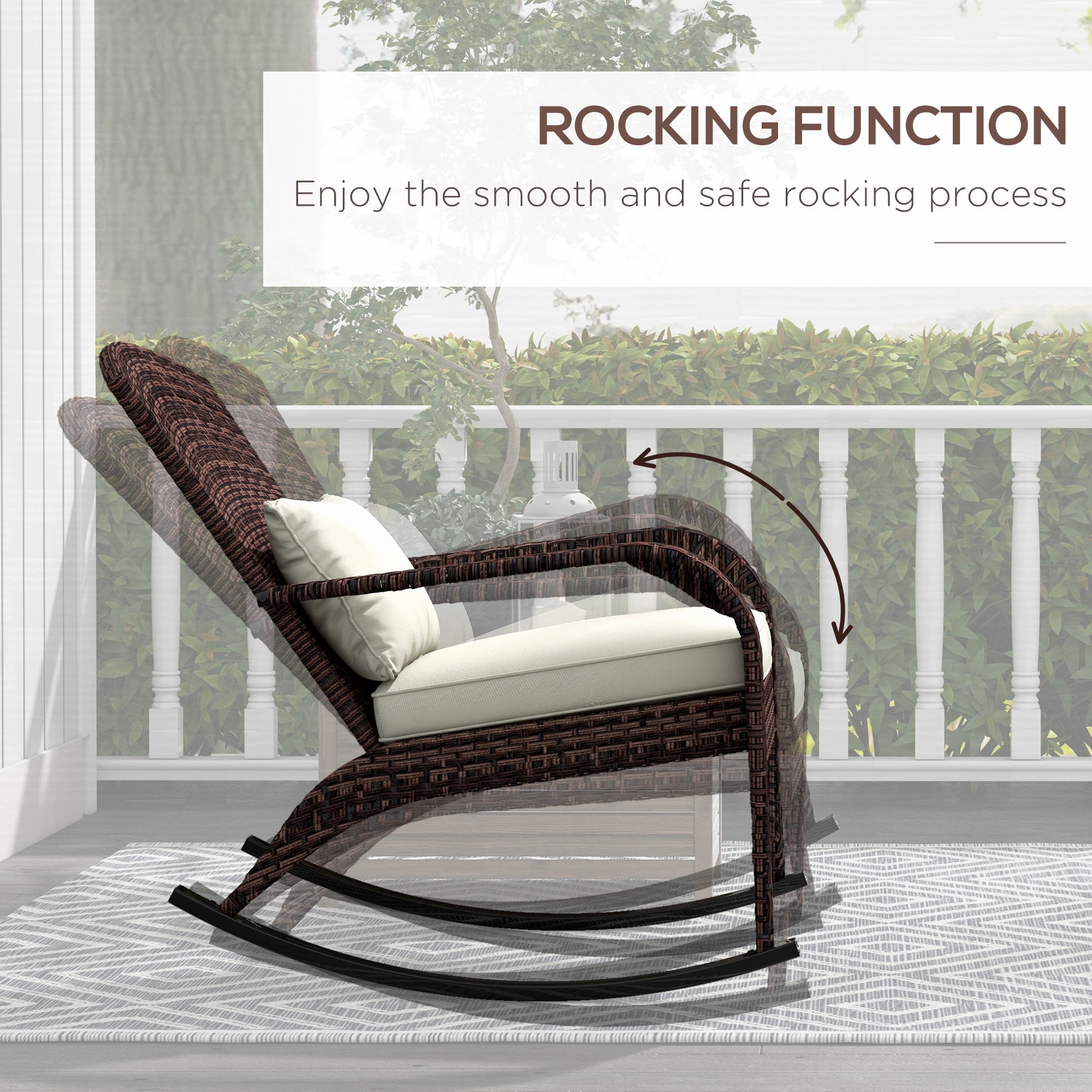 Outdoor Wicker Adirondack Rocking Chair with High Back & Seat Cushion