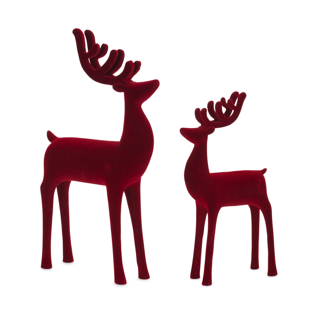 Red-Flocked-Deer-Figurine-(set-of-2)-Red-Decor