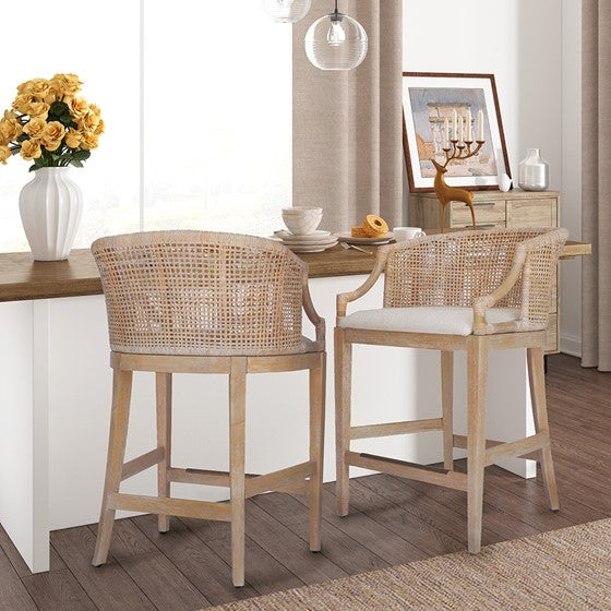 Broadenx 25" Counter Stool with Rattan Rounded Back and Recessed Arms
