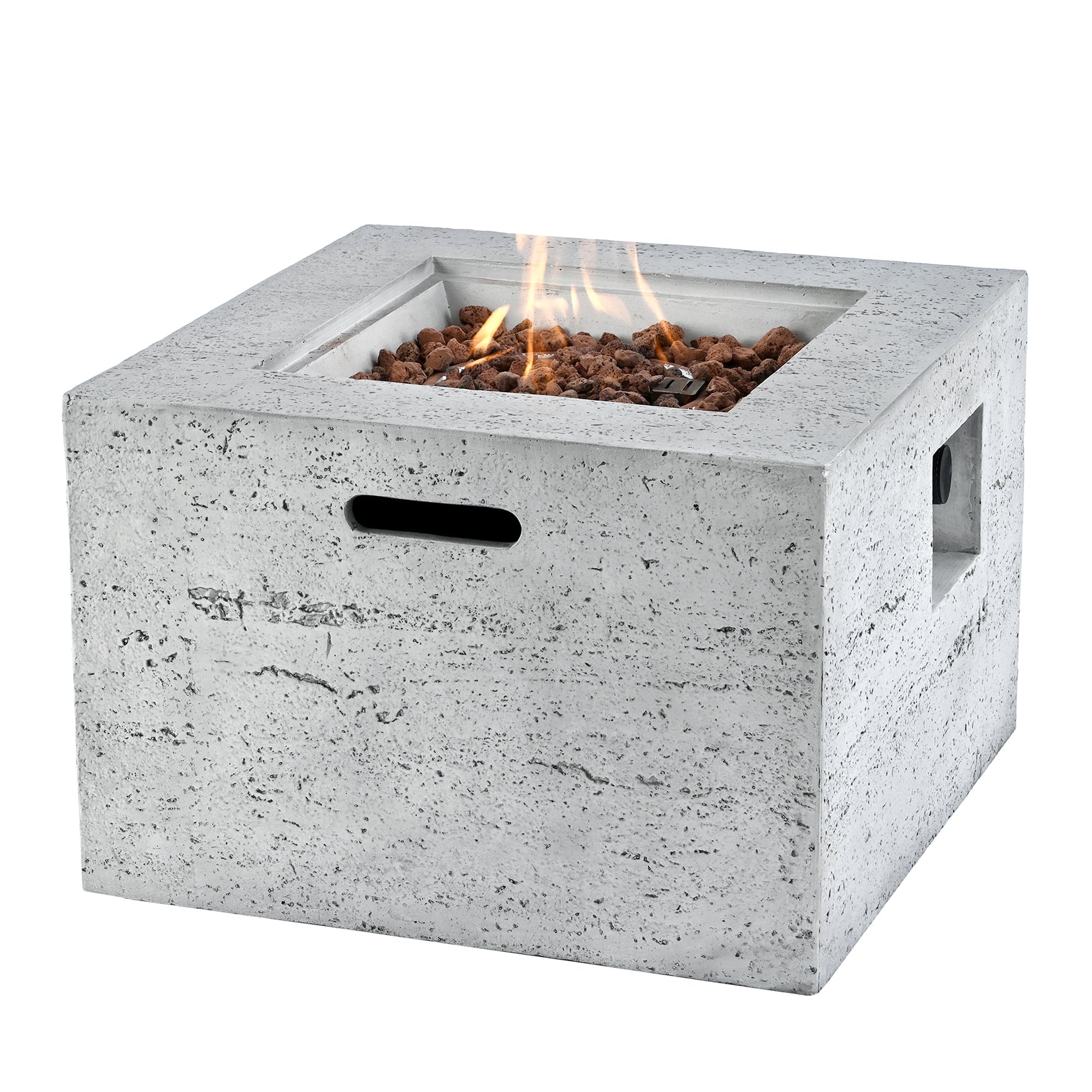 Outdoor Square Fire Pit with Steel Burner, Lava Rocks and Cover