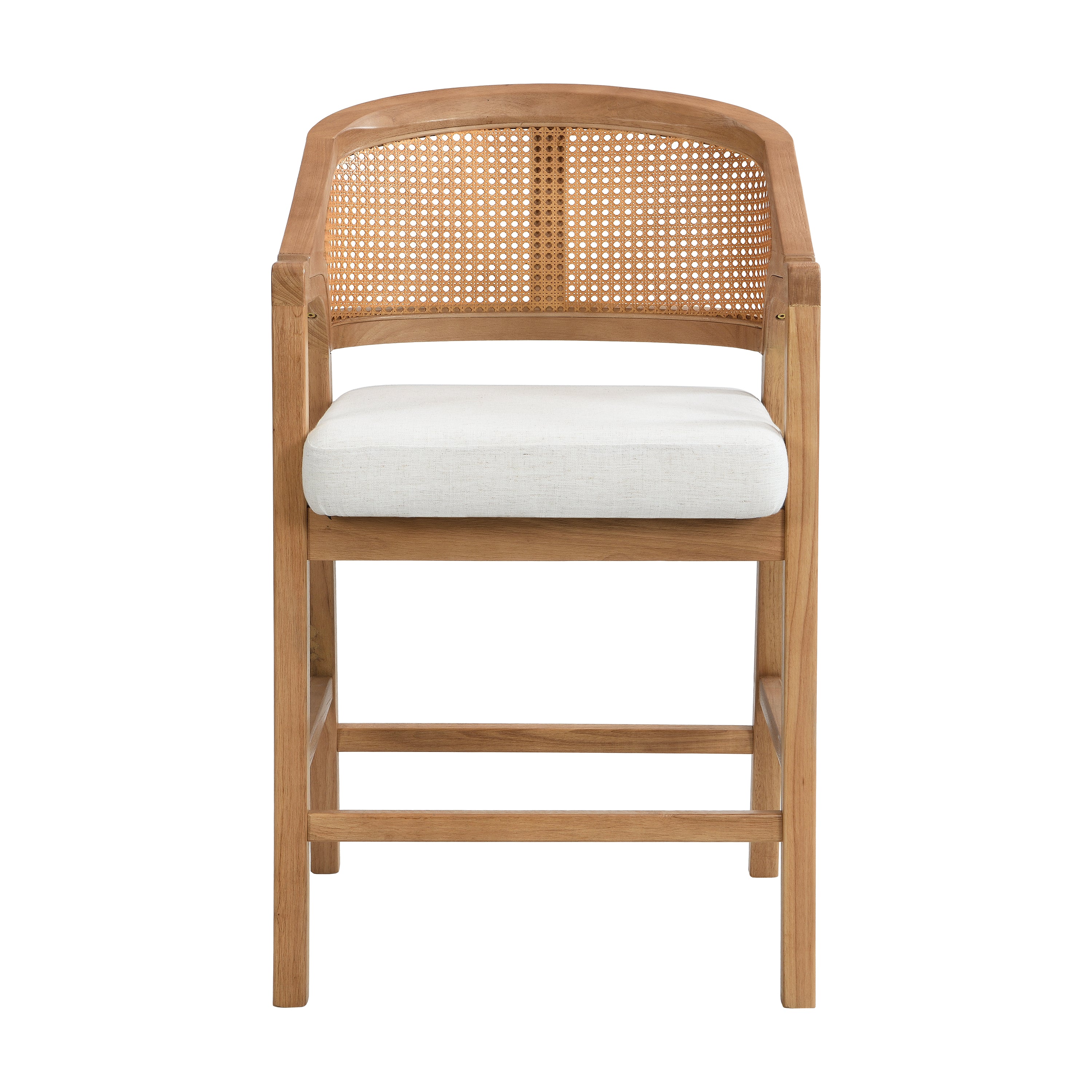 Wooden Frame Counter Stool with Rattan Back, Set of 2
