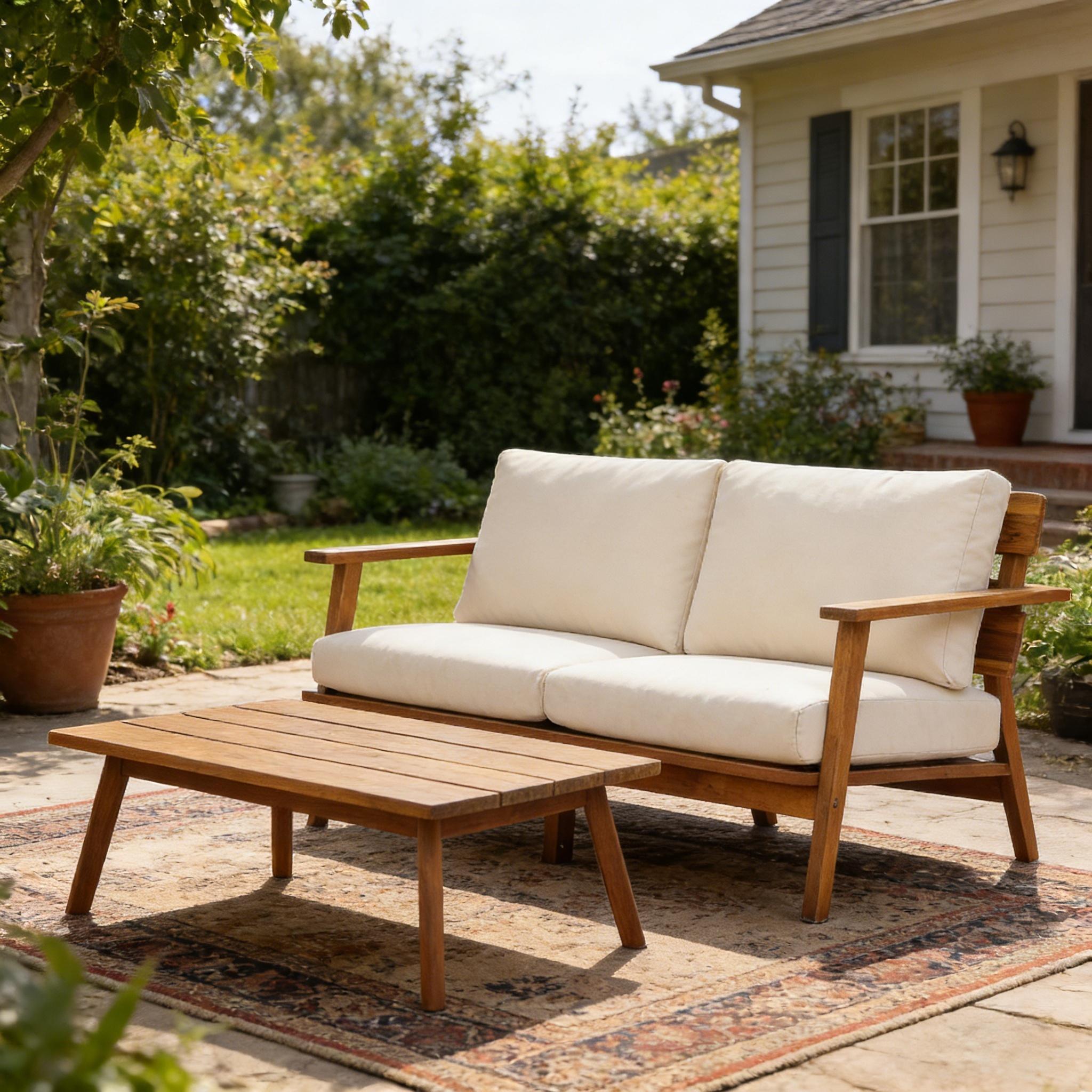 Mid-Century Modern 2-Piece Acacia Wood Outdoor Patio Set