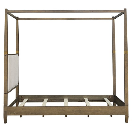 Queen Size Canopy Bed with Upholstered Headboard and Wood Frame