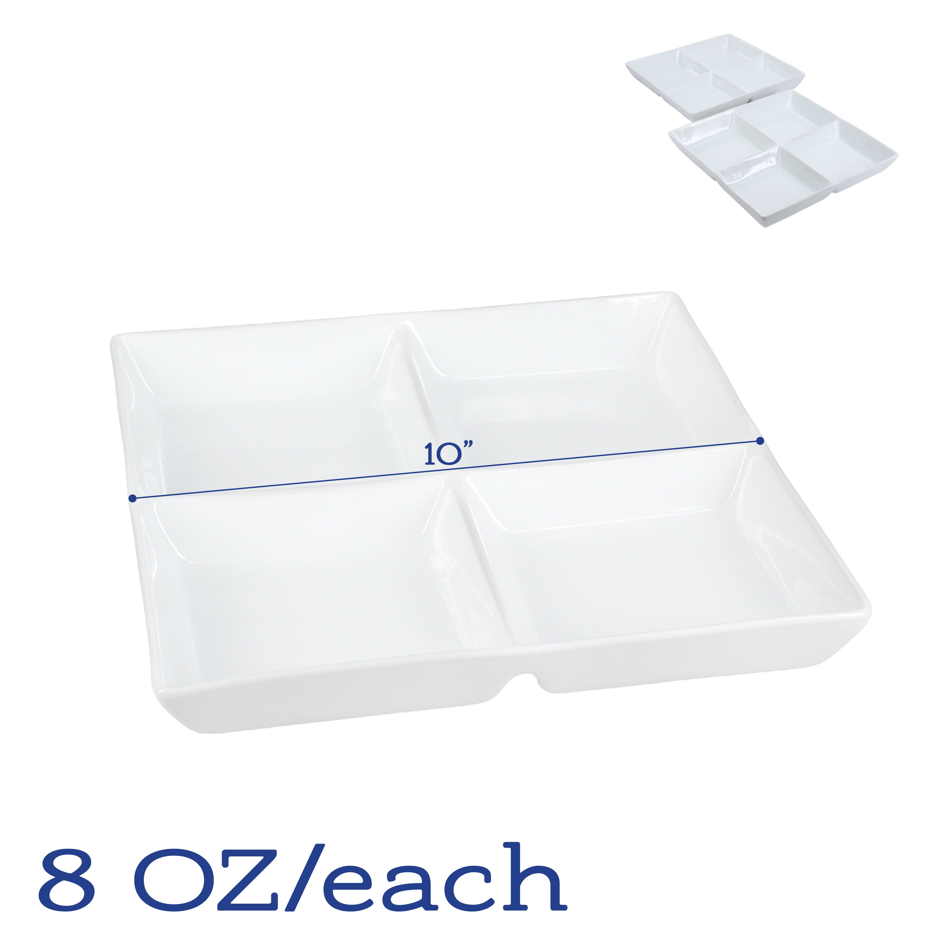 Square Divided Dish 10 oz, Set of 2