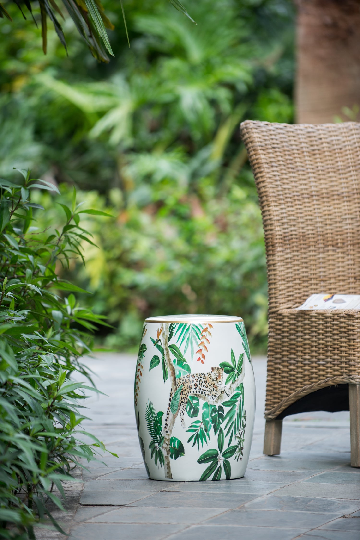 Jungle Ceramic Accent Garden Stool