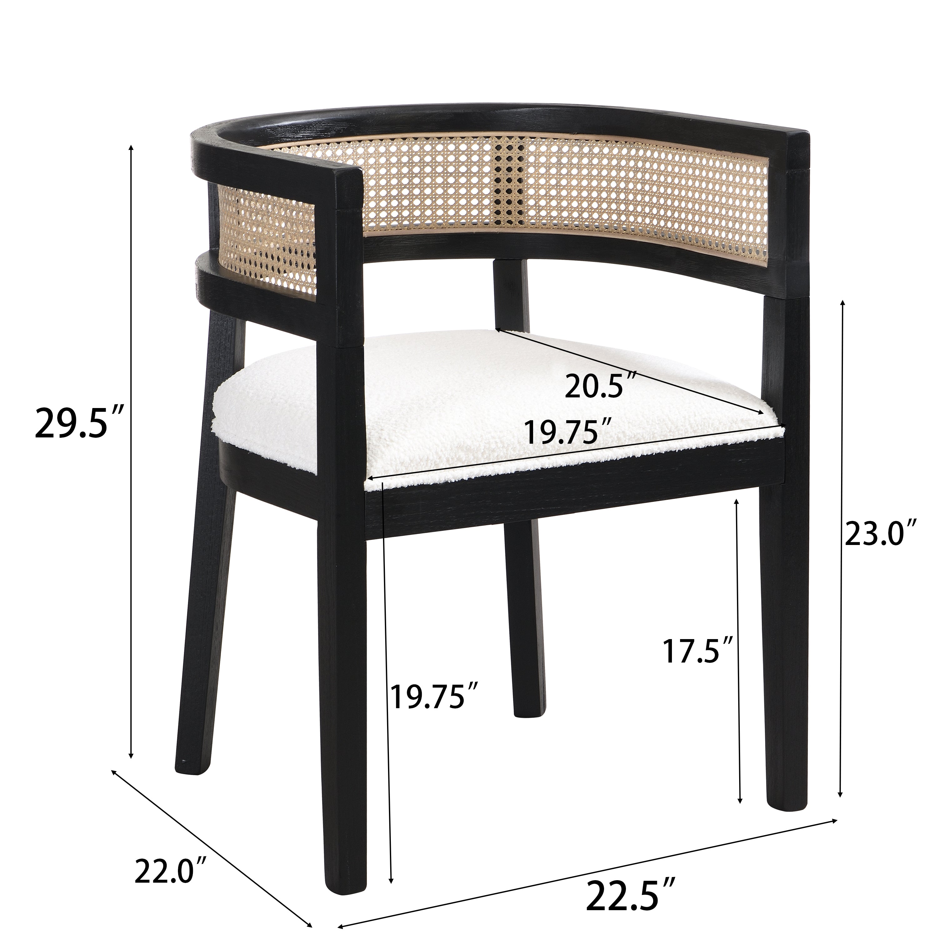 Asbury 7-Piece Mid-Century Modern Wood Upholstered Dining Set with Rattan U-Back Chairs