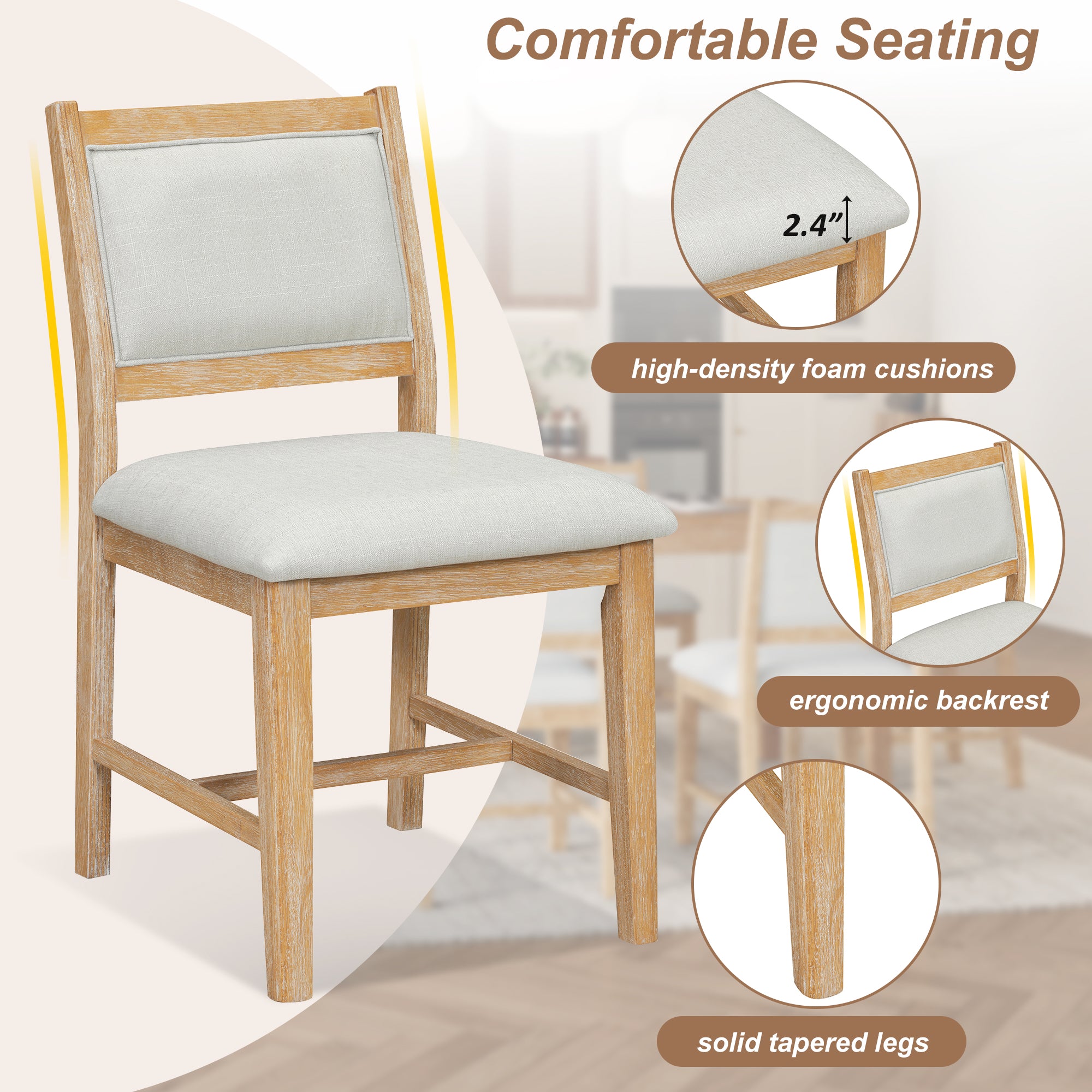 7-Piece Retro Dining Table Set with 6 Upholstered Chairs