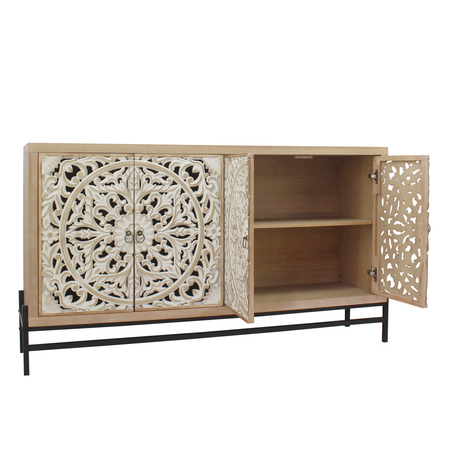 Vintage Carved Wood 4-Door Cabinet