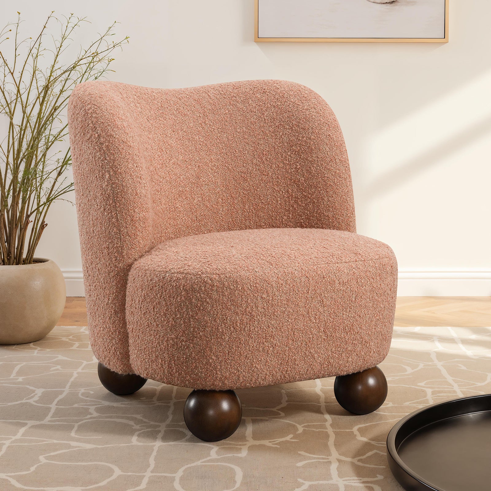 Modern Boucle Upholstered Accent Chair with Ball Feet