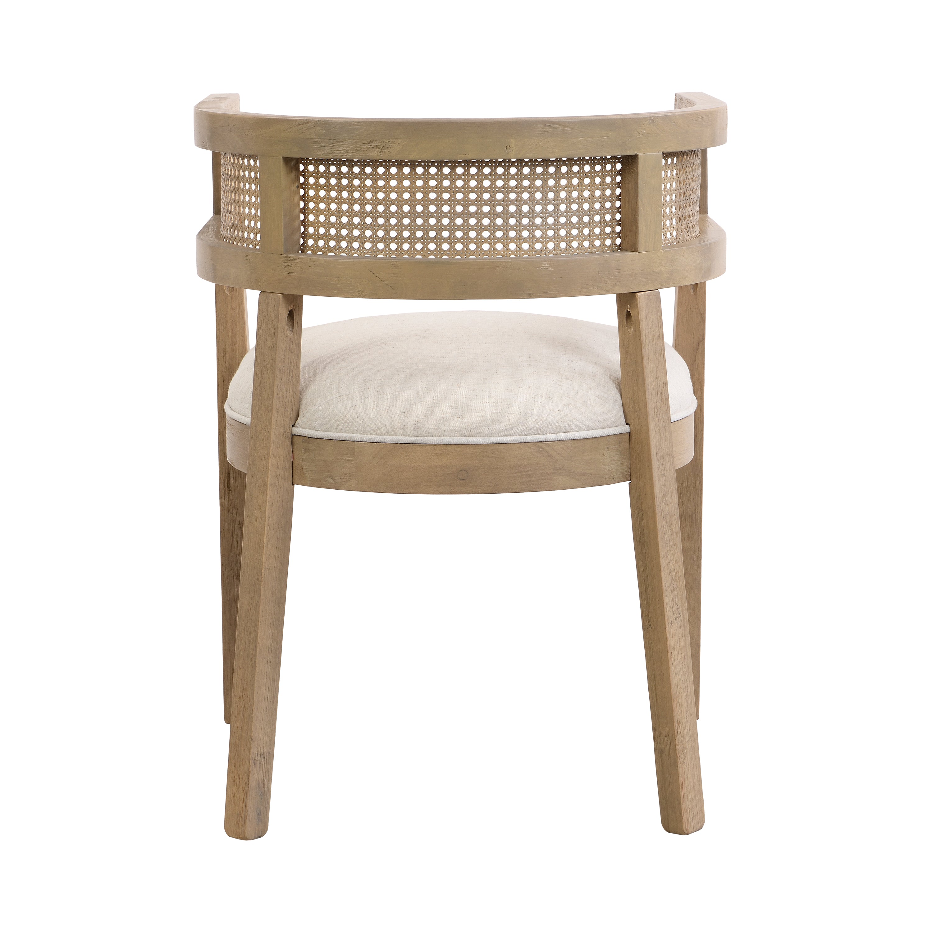 Asbury 7-Piece Mid-Century Modern Wood Upholstered Dining Set with Rattan U-Back Chairs