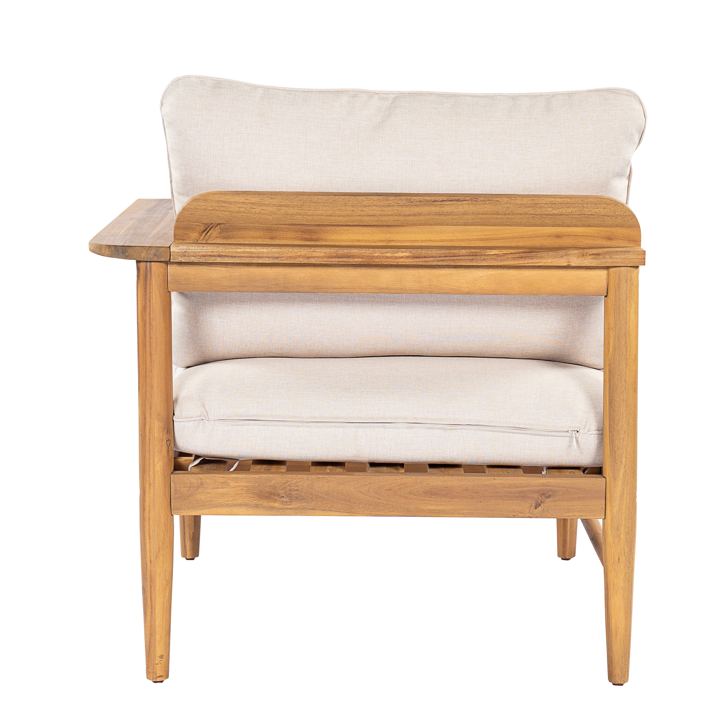 Terassi Outdoor Acacia Wood 4 Seater Sofa, Light Teak Finish with Beige Cushion
