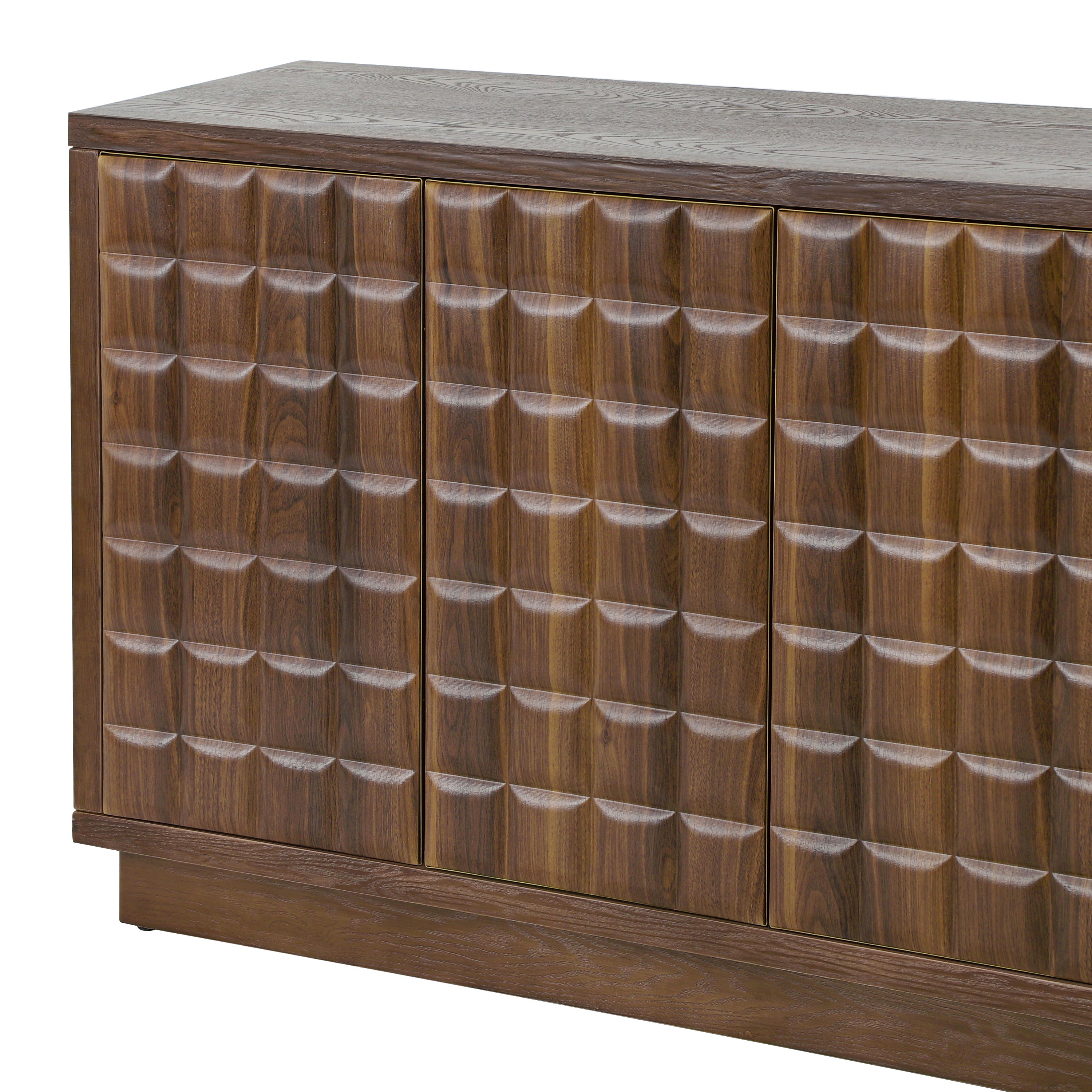 Modern 4-Door Storage Cabinet with 3D Geometric Doors & Metal Trim