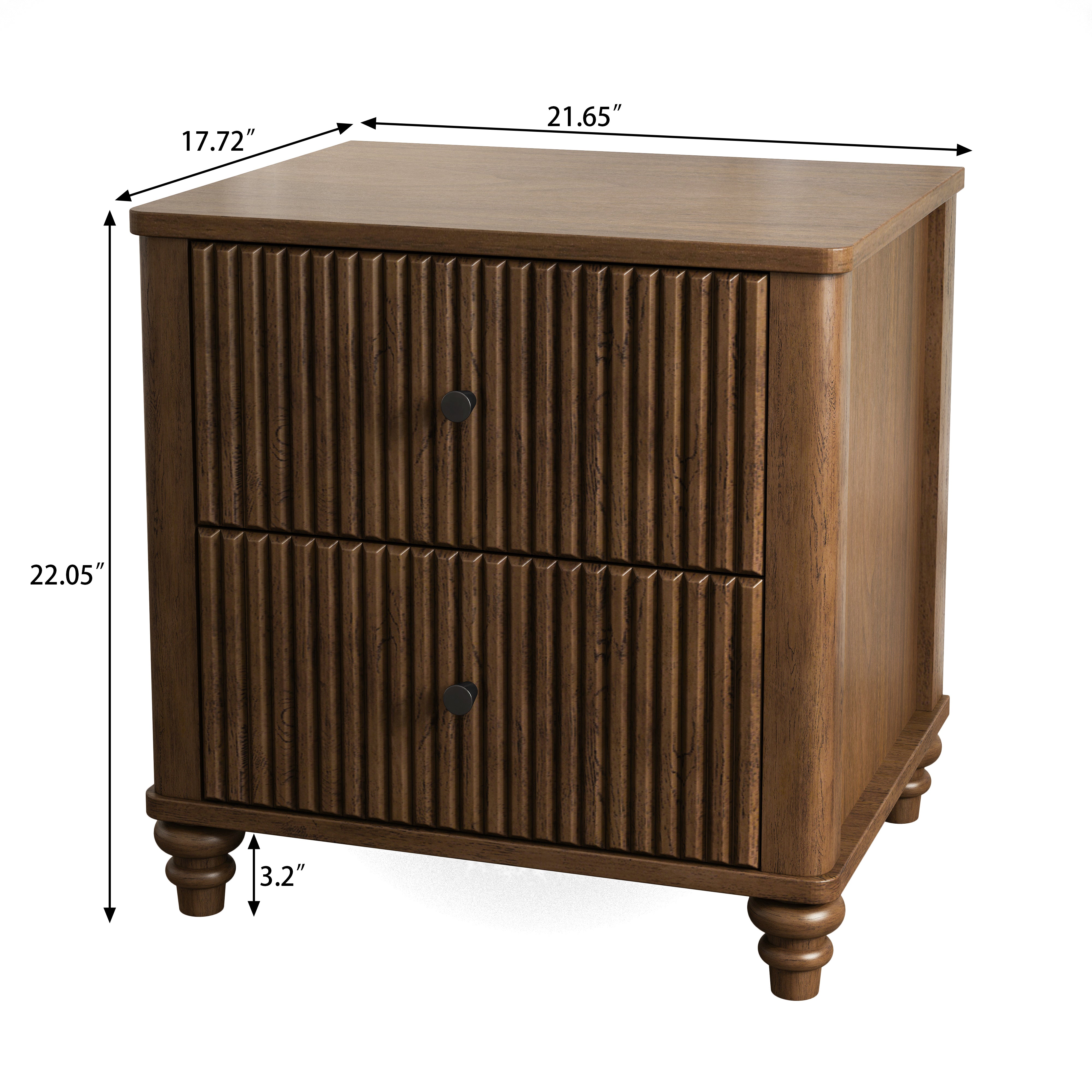Fluted Nightstand with 3 Drawers