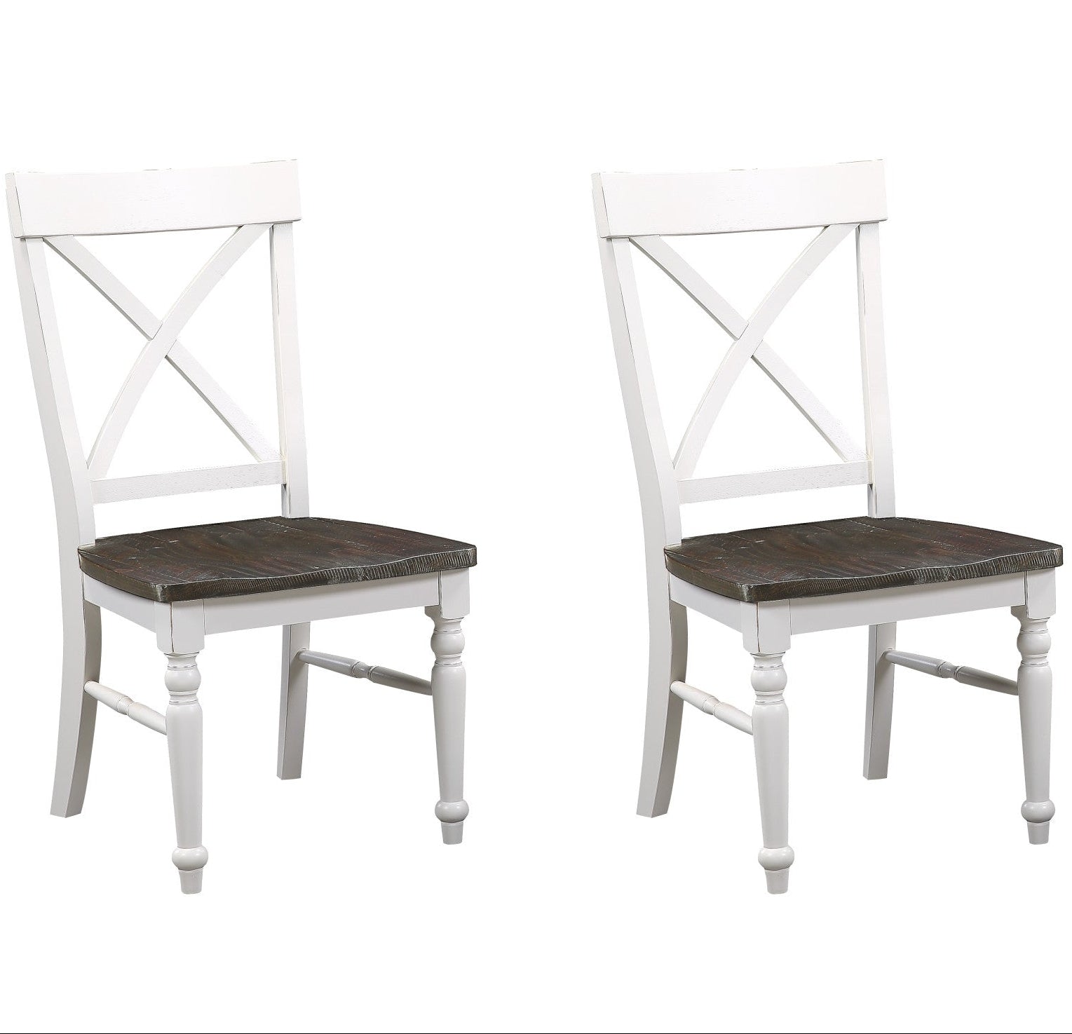 Brown and White Dining Chairs, Set of 2