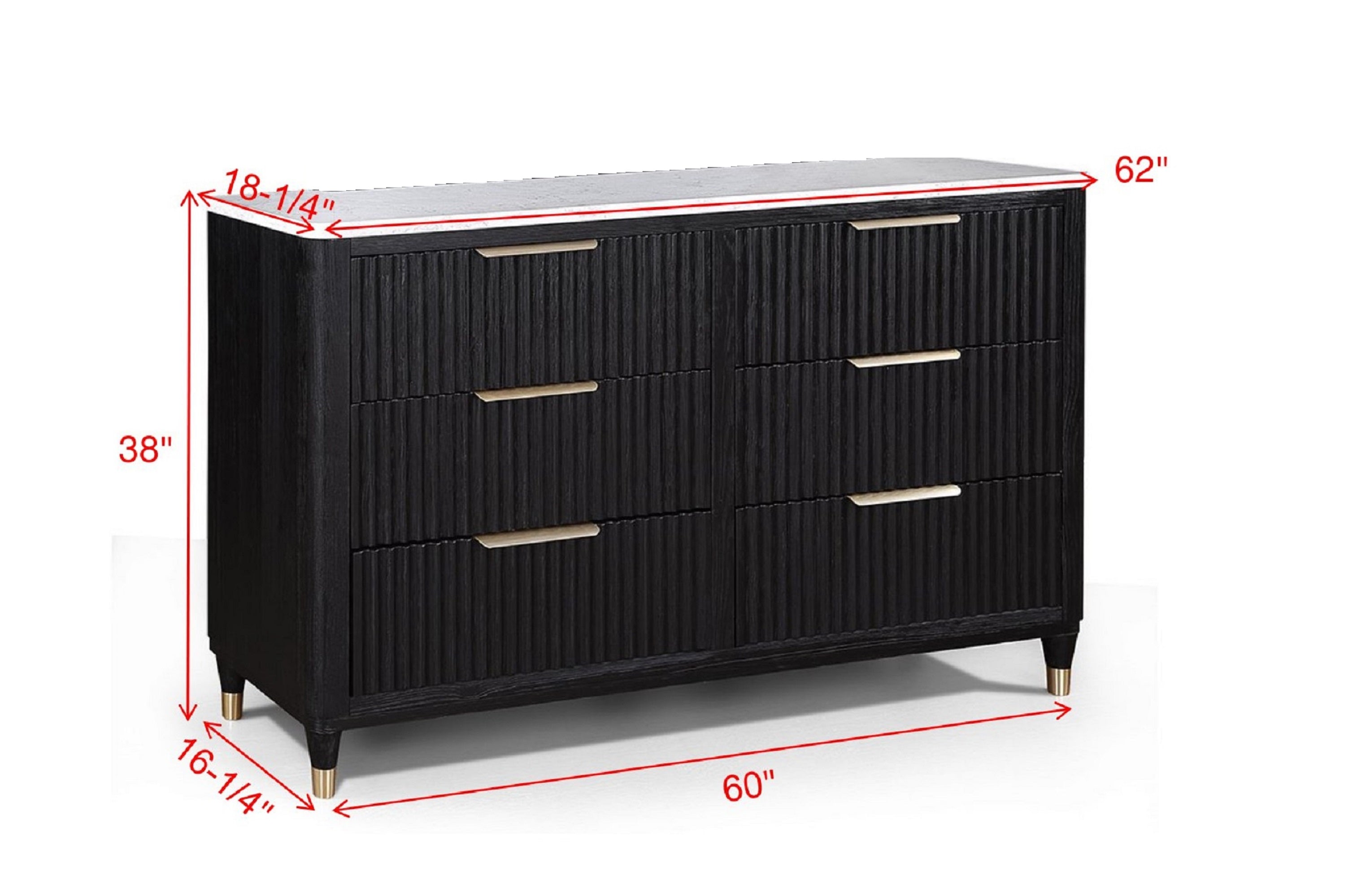 Modern Aesthetic 6-Drawers Dresser with Stone Top