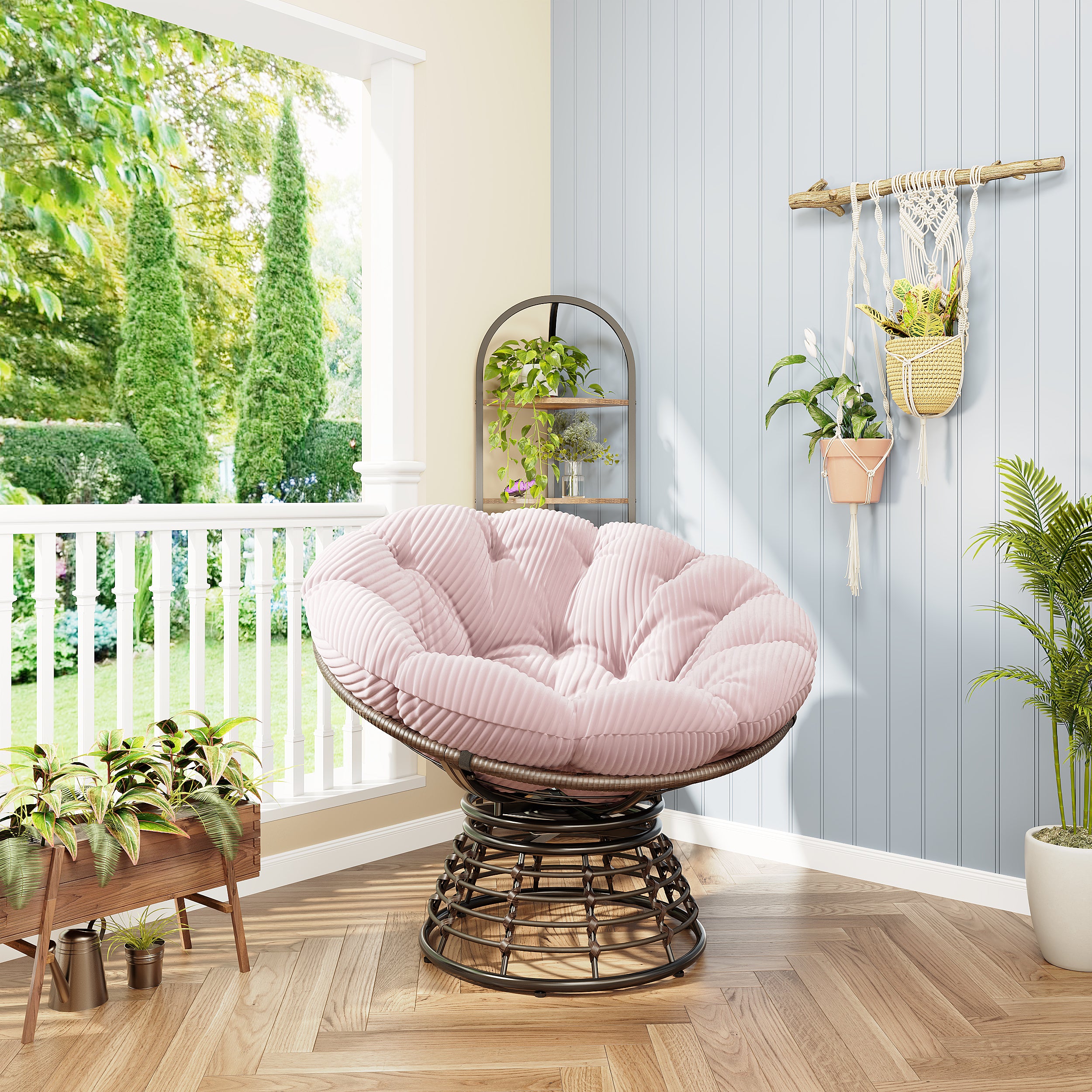 The Original Papasan™ 360° Swivel Indoor Outdoor Wicker Papasan Chair with Soft Thick Cushion