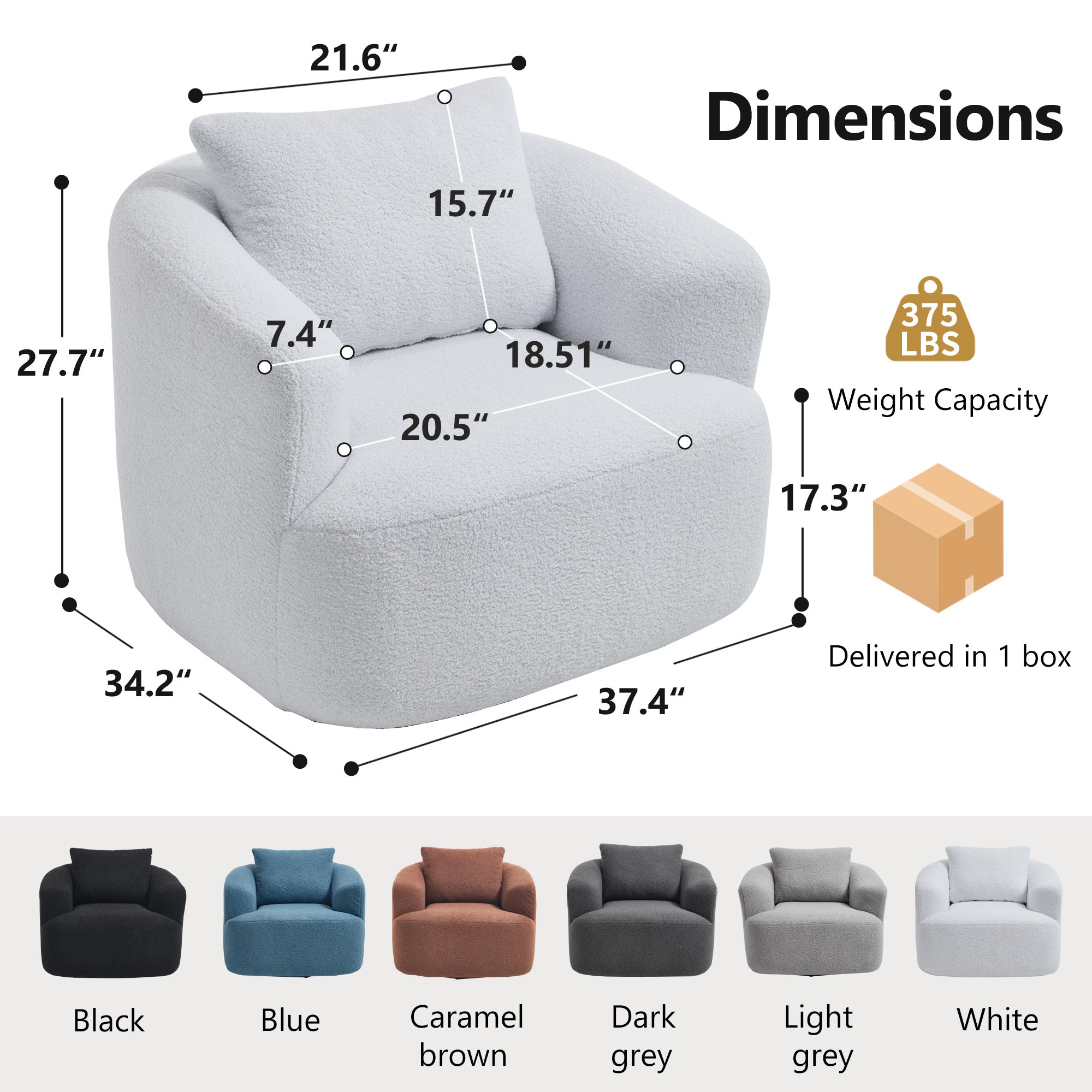 Teddy Fleece 360° Swivel Round Upholstered Comfy Accent Chair With Pillow