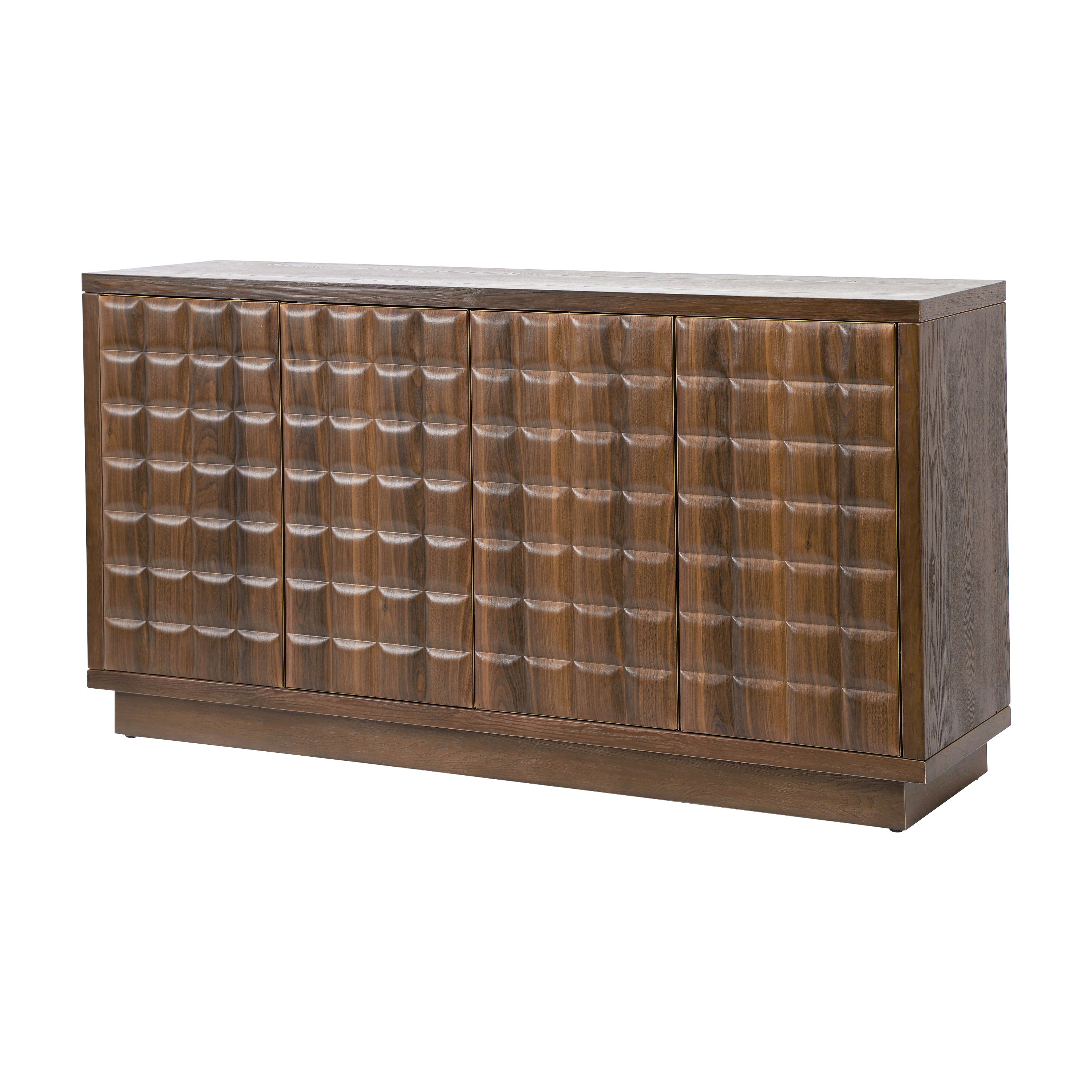 Modern 4-Door Storage Cabinet with 3D Geometric Doors & Metal Trim