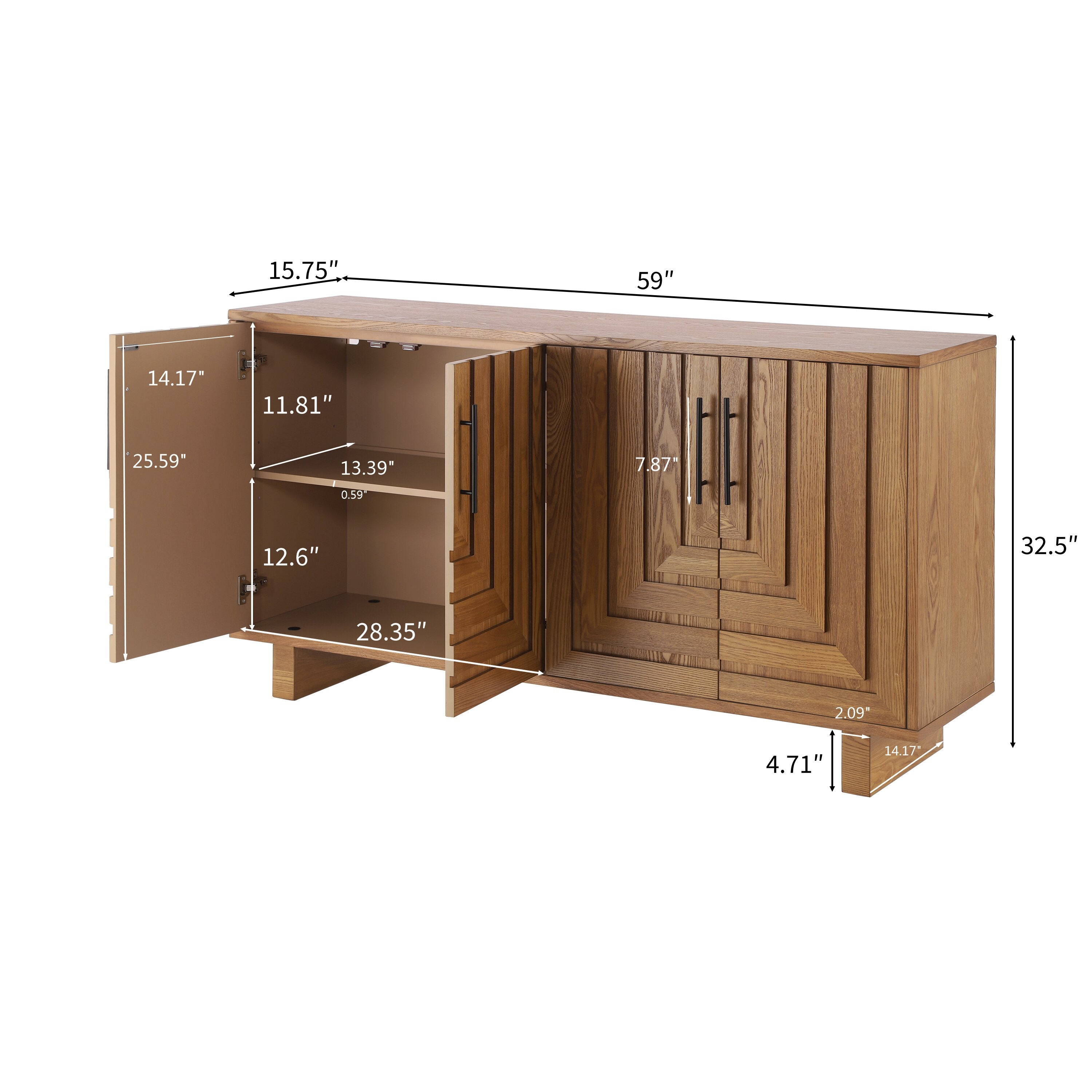 Modern Sideboard Storage Cabinet with 4 Doors & Metal Handles