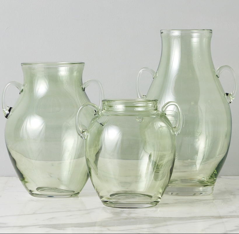 Glass Amphora Flower Vase, Sage Green