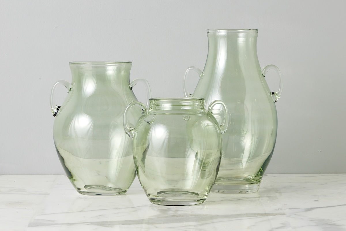 Glass Amphora Flower Vase, Sage Green