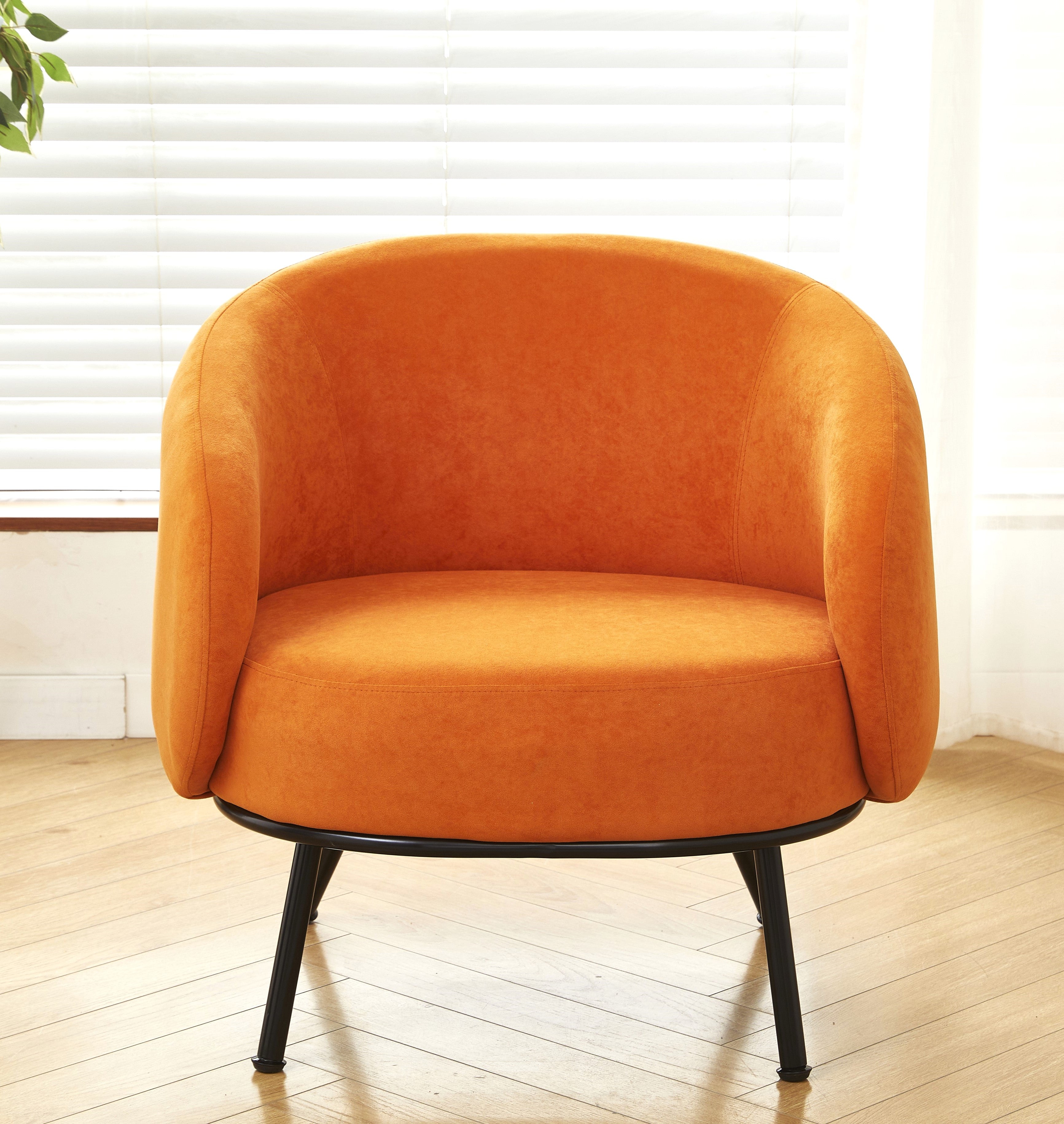 Mid-Century Modern Velvet Accent Chair, Upholstered Barrel Armchair with Metal Legs, Comfy Single Sofa Chair for Living Room Bedroom