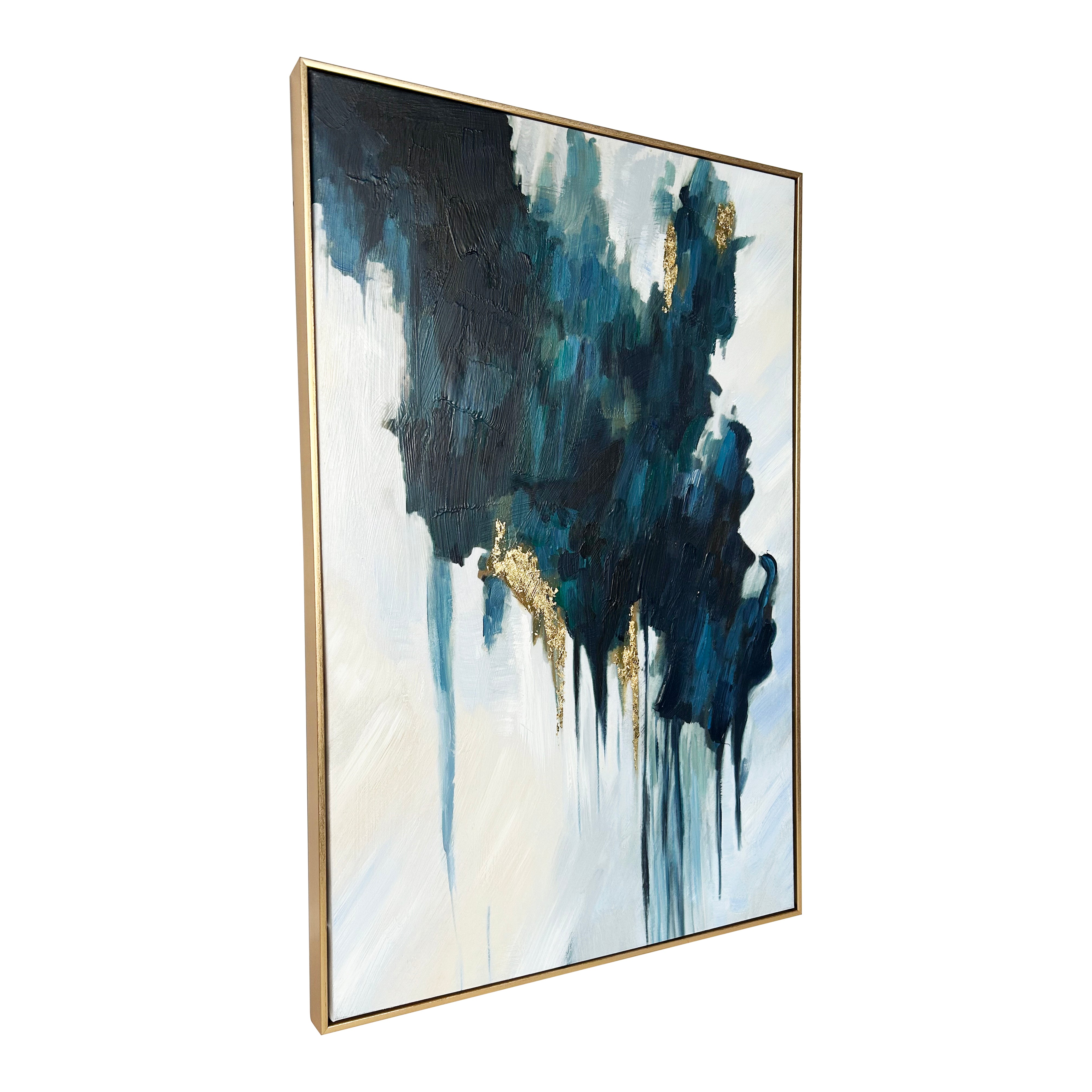 Turquoise Glimmer Abstract Hand Painted Floating Framed Wall Art Print, 24"x36"