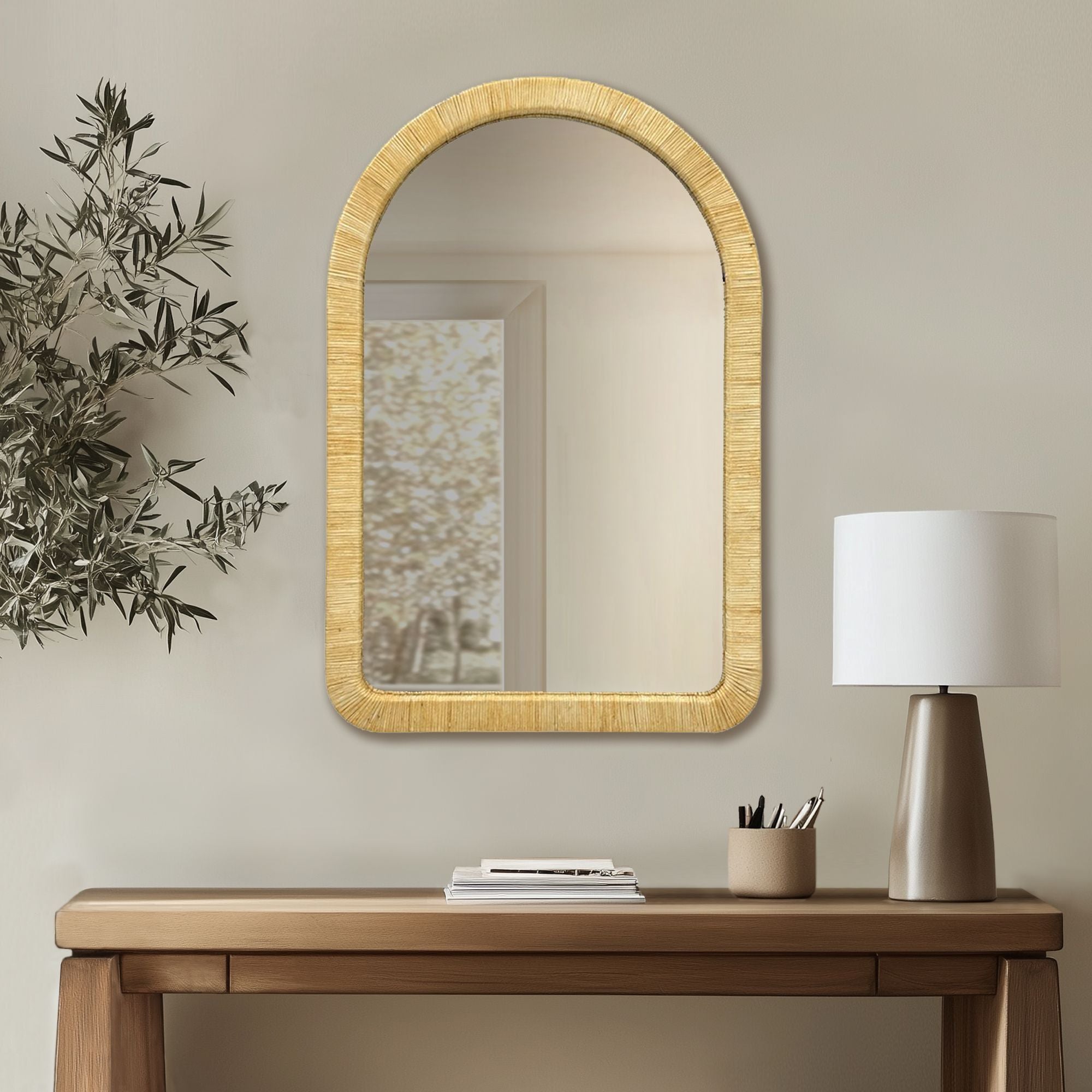 Natural Rattan Arched Wall Mirror