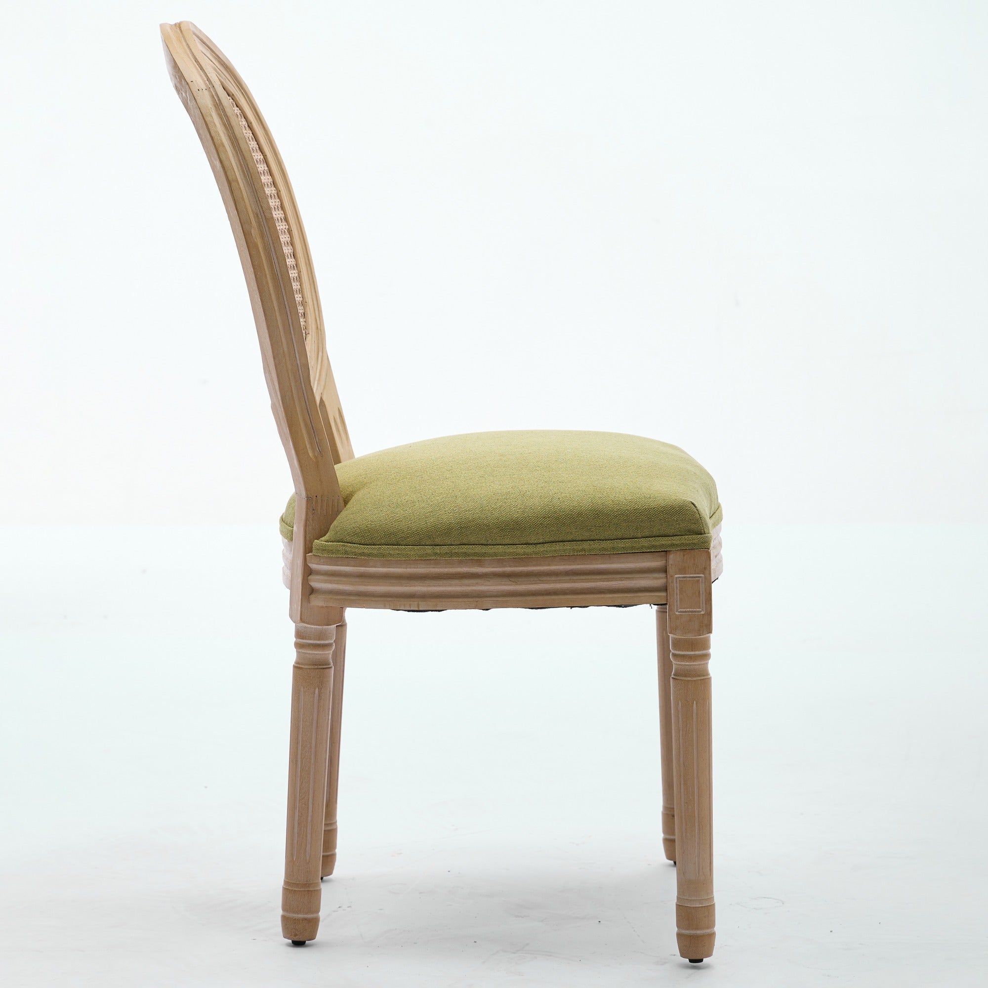 French Country Dining Chairs with Round Rattan Backrest, Set of 2