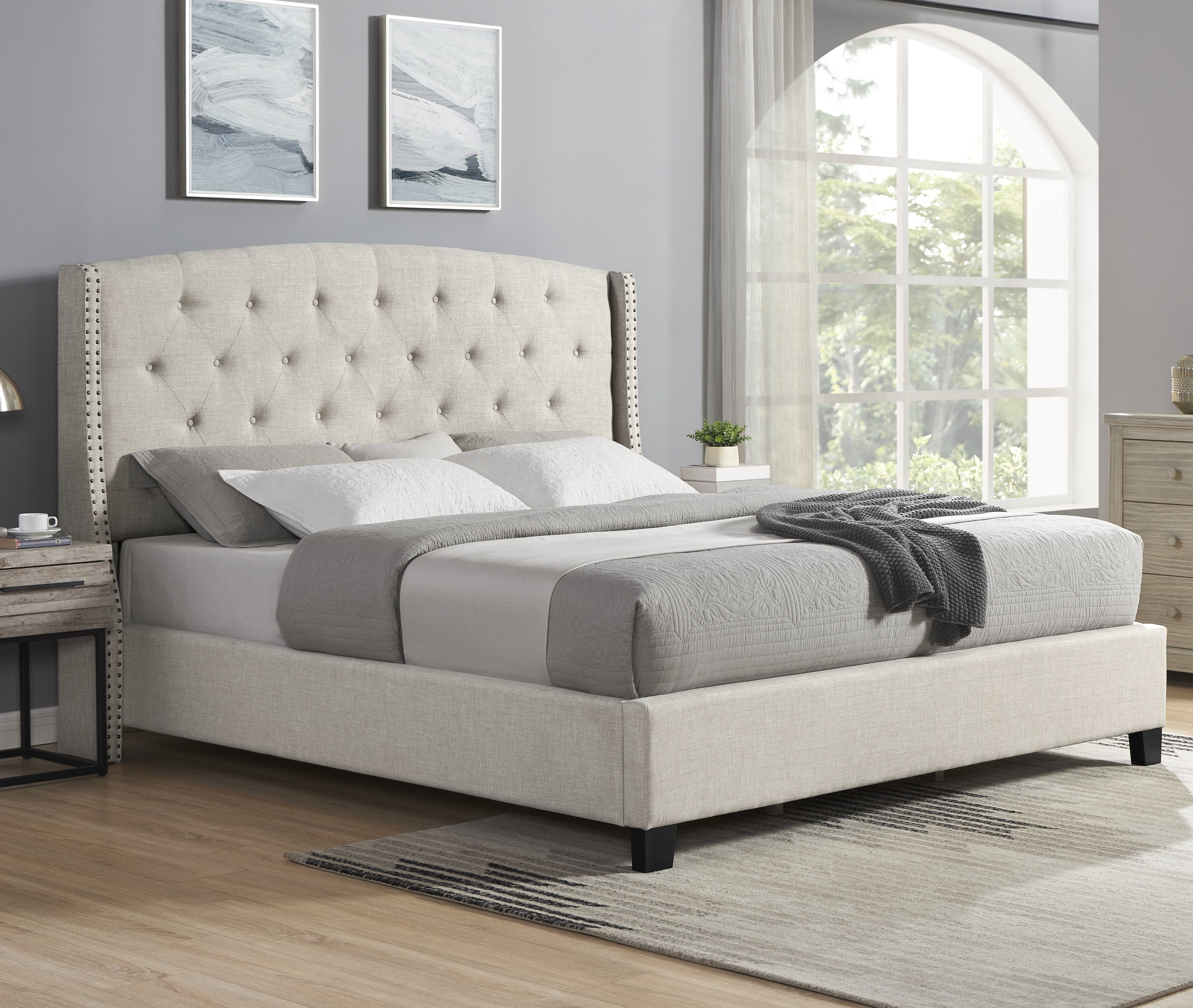 Nantarre Fabric Button Tufted Wingback Upholstered Bed