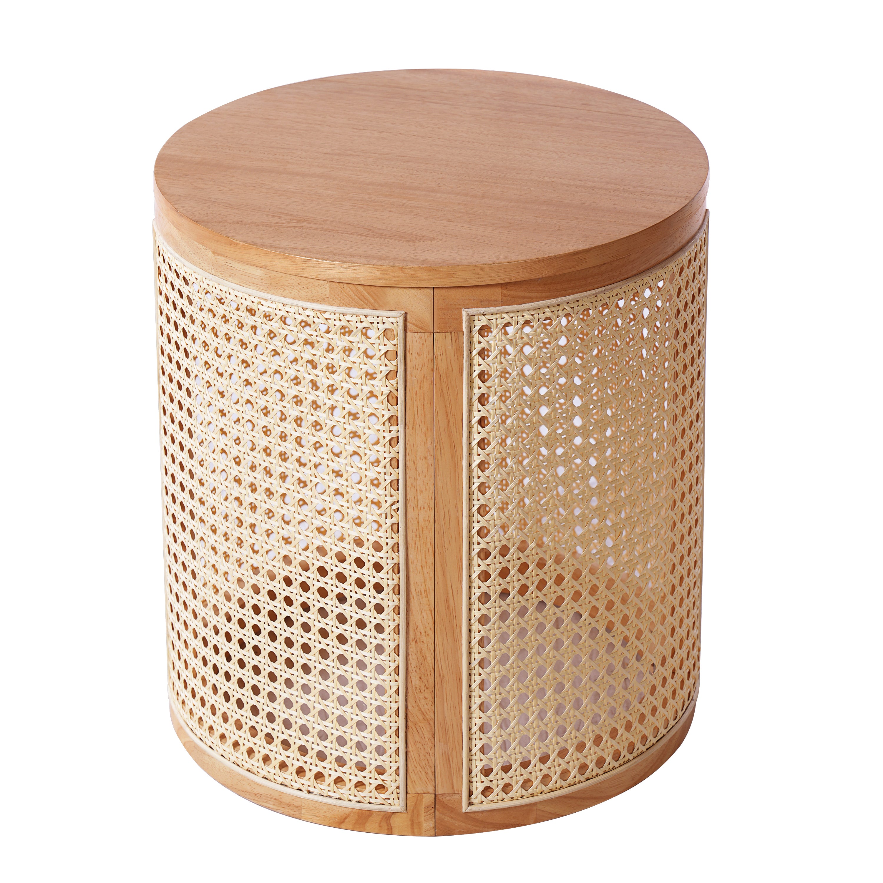 Round Rattan Pillar Storage Accent Table