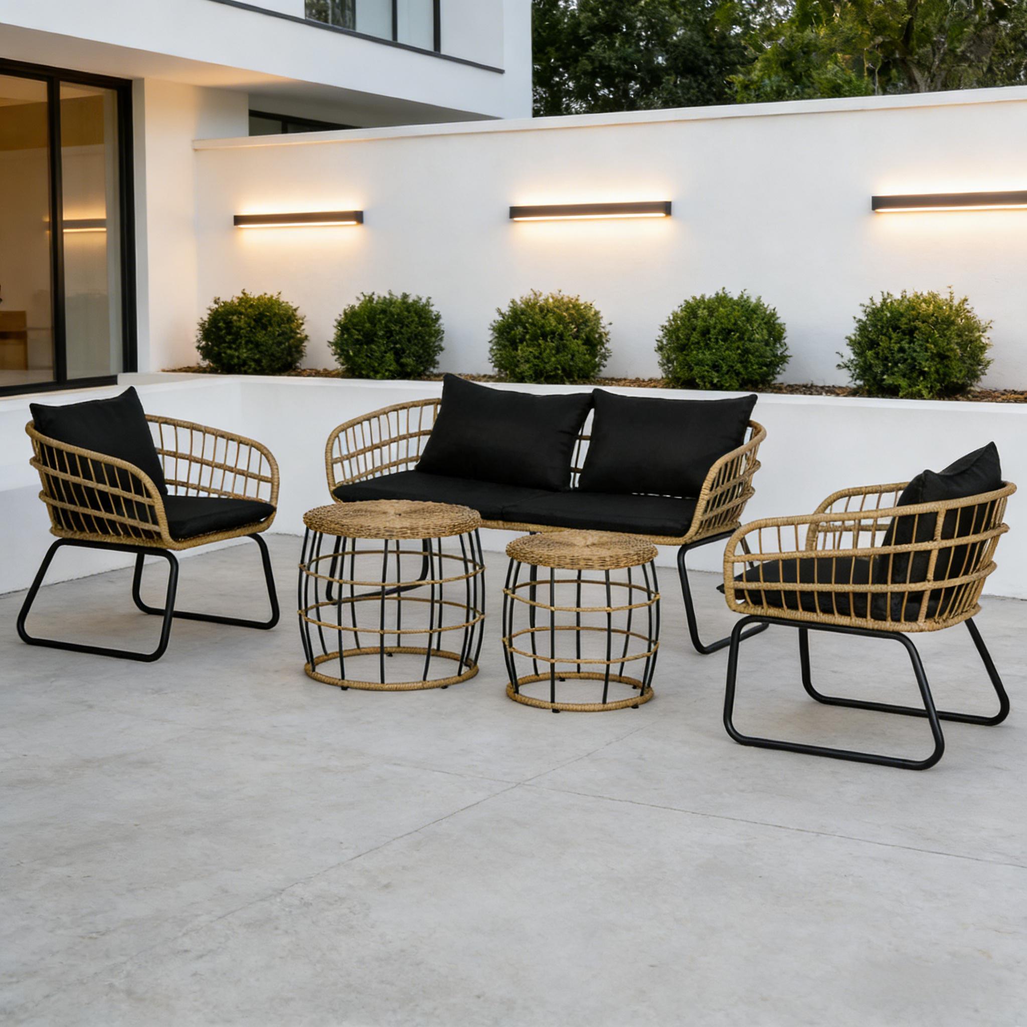 5 Piece Rattan Outdoor Conversation Set