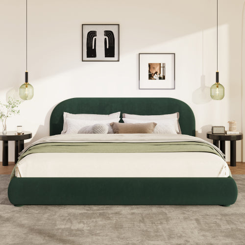 Modern Bed Frame with Upholstered Curved Headboard