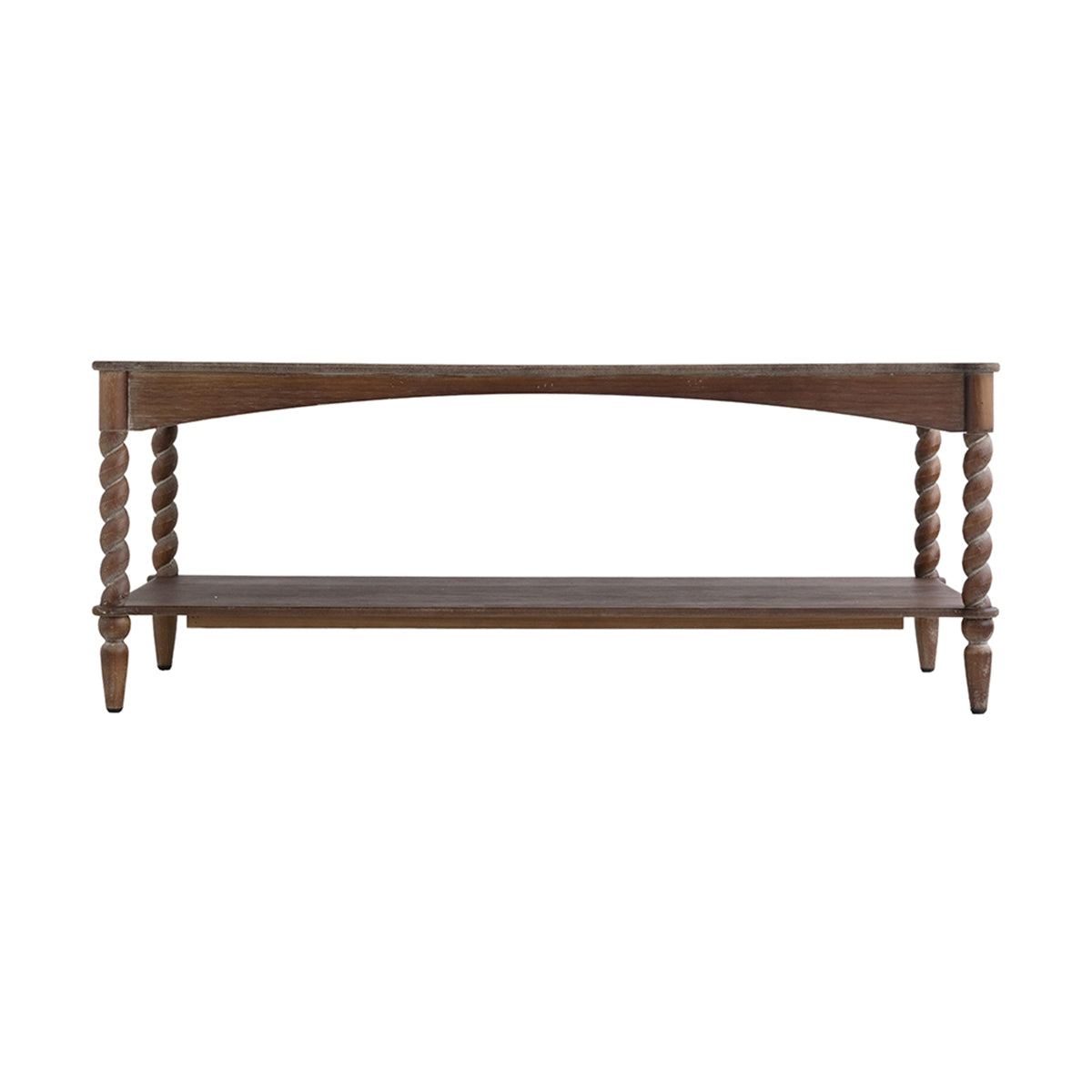 Rustic Brown Wood Coffee Table with Turned Spiral Legs