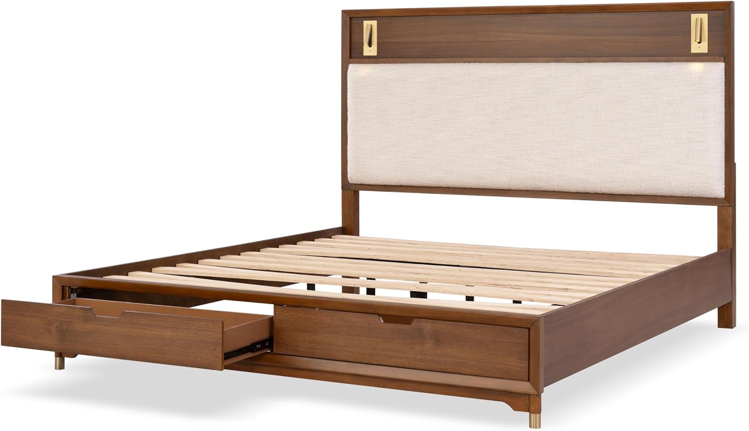 Edison Mid-Century Modern Upholstered Bed with Reading Light