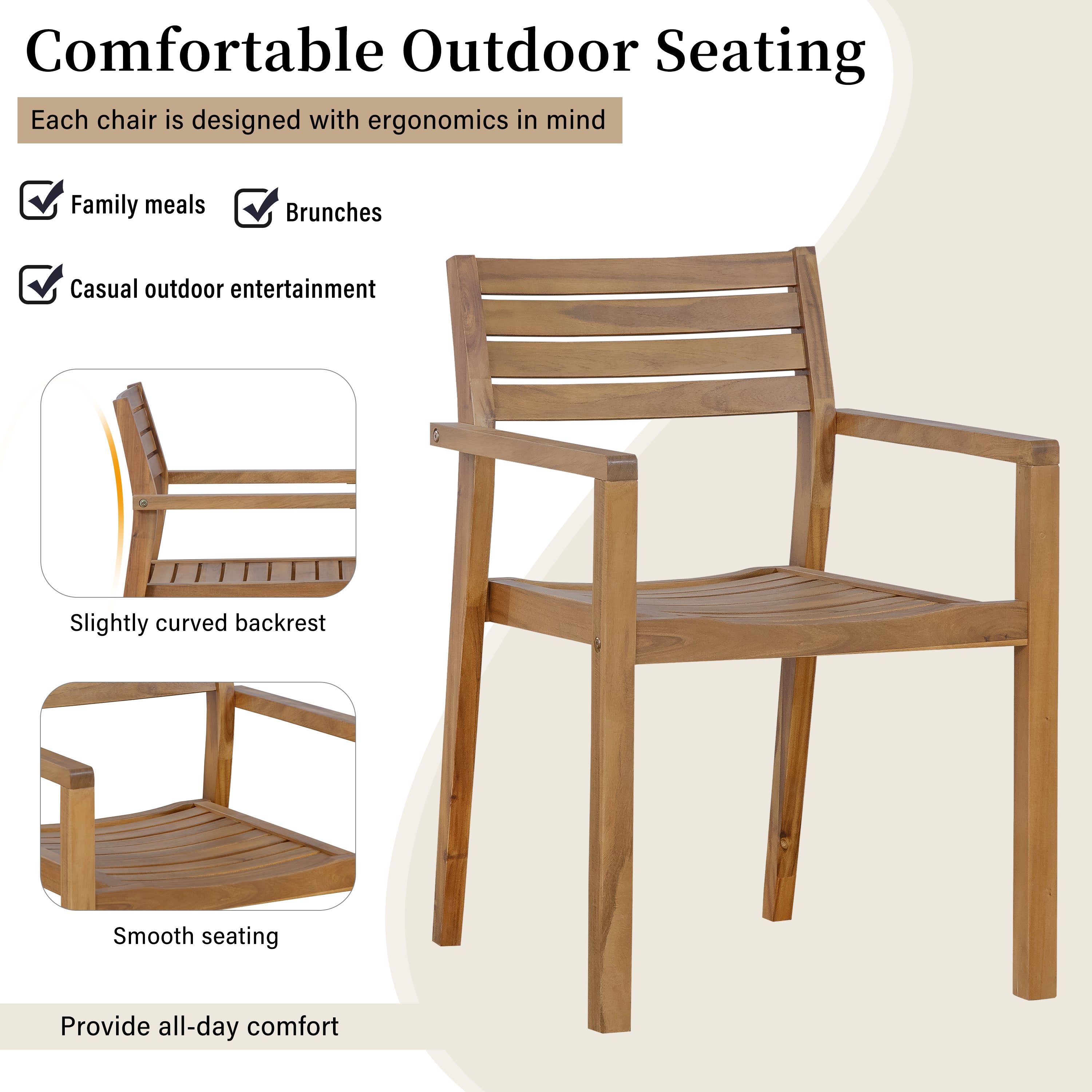 5-Piece Outdoor Acacia Wood Outdoor Dining Set, 59.06-Inch Rectangular Table with Umbrella Hole
