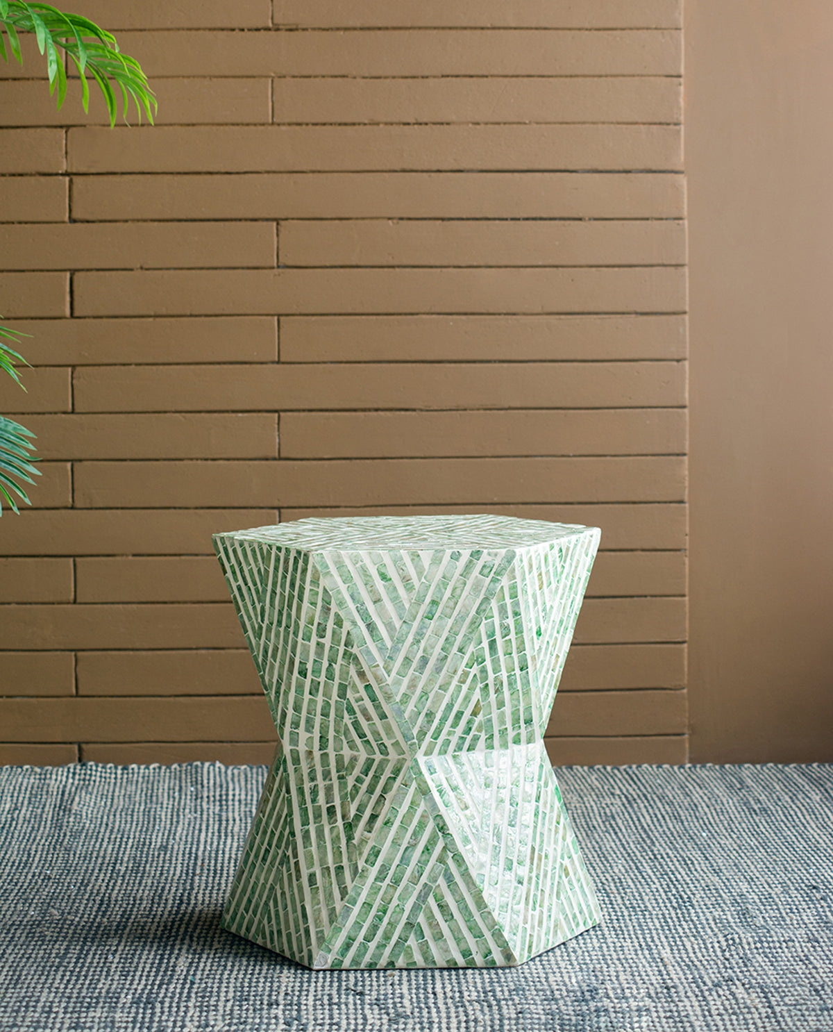 Tapered Green Garden Capiz Stool/Accent Side Table