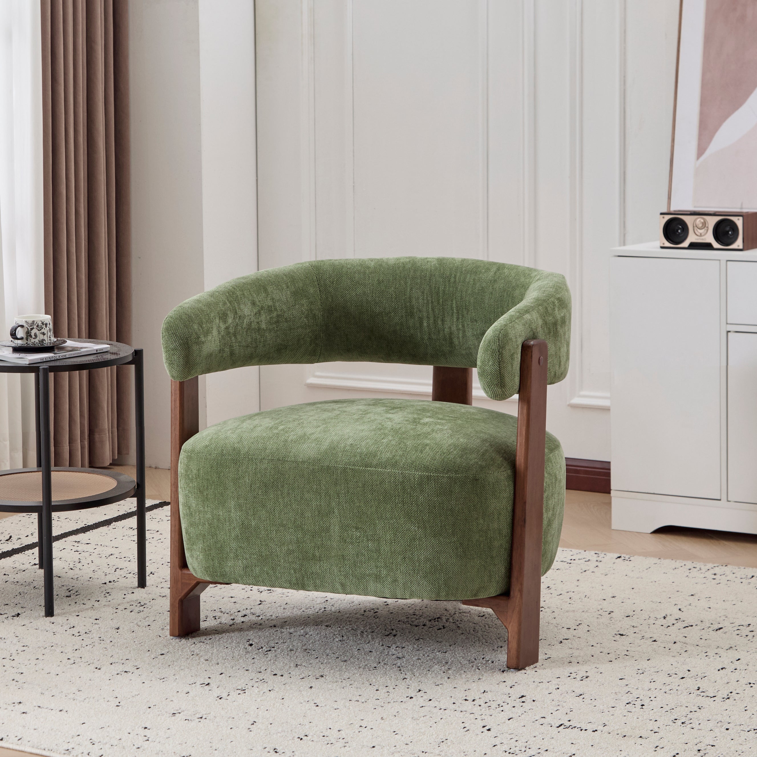 Modern Open-Back Accent Chair with Wooden Frame